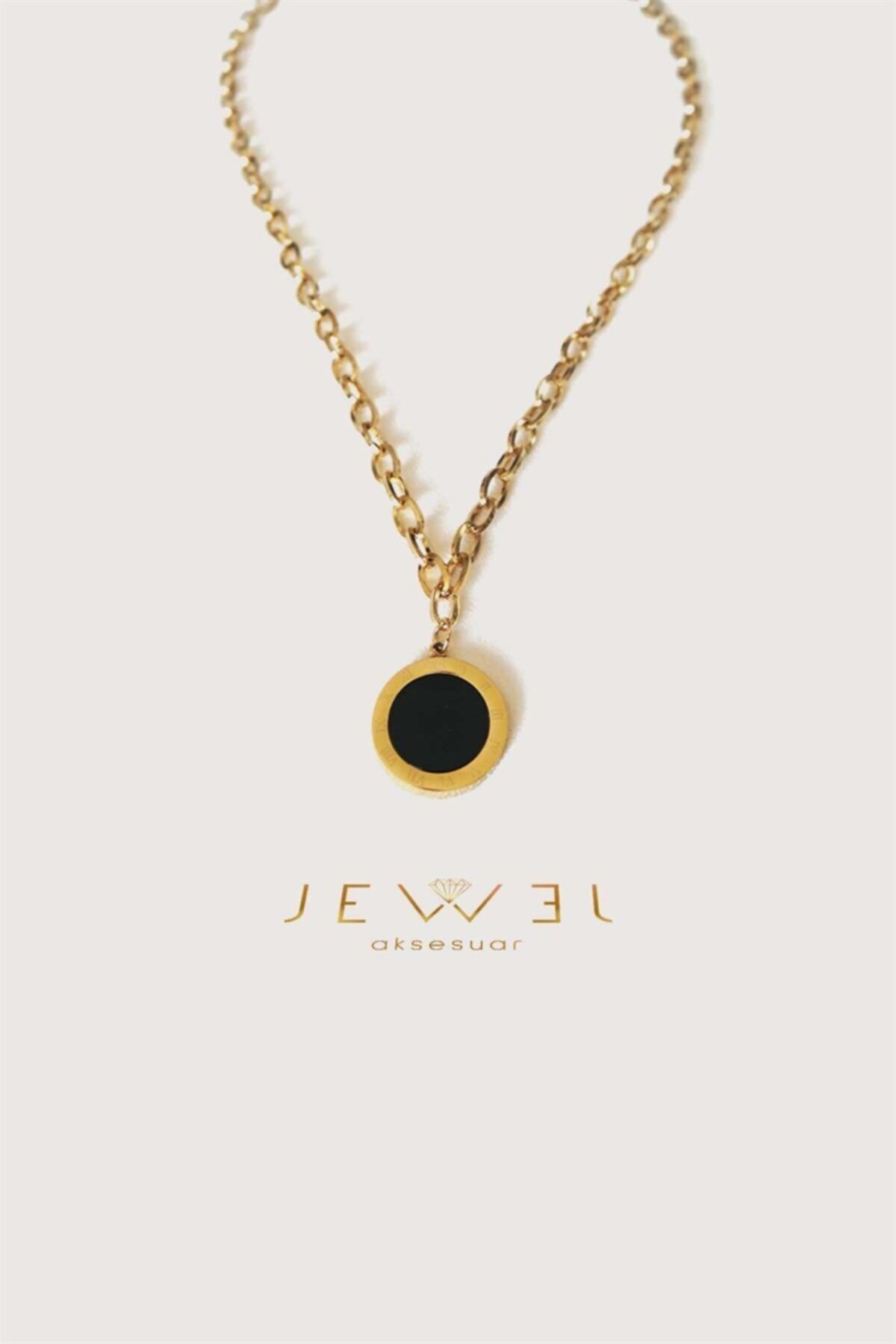 Jewel B Model Taşlı Gold Altın Kaplama Kolye