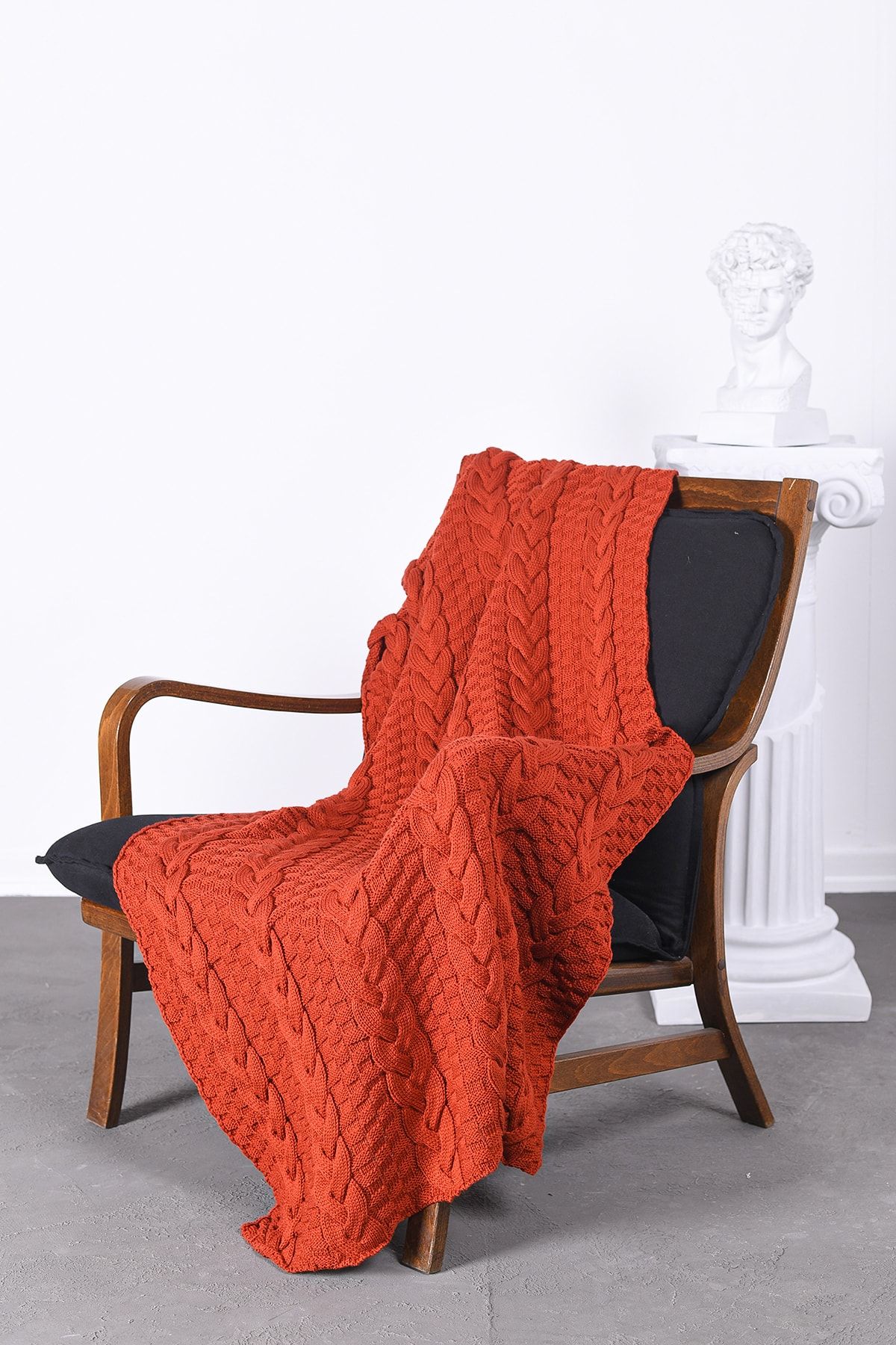 HühnerKnit Örgülü Dokuma Koltuk&diz Battaniyesi Kiremit 85x170cm