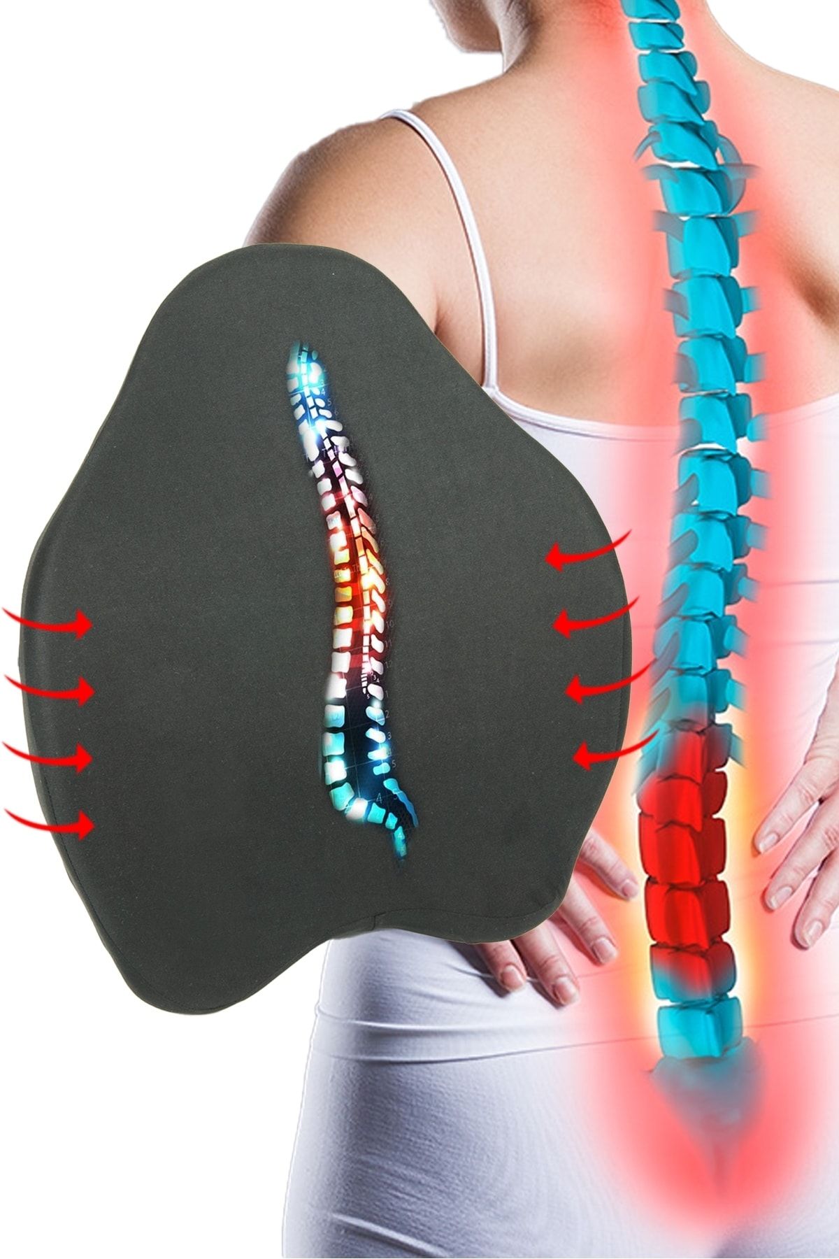 INNDREAM Ortopedik Visko Elastik Yeni Nesil Anatomik Bel Ofis Sırt Destek Minderi Visco Bel Yastığı