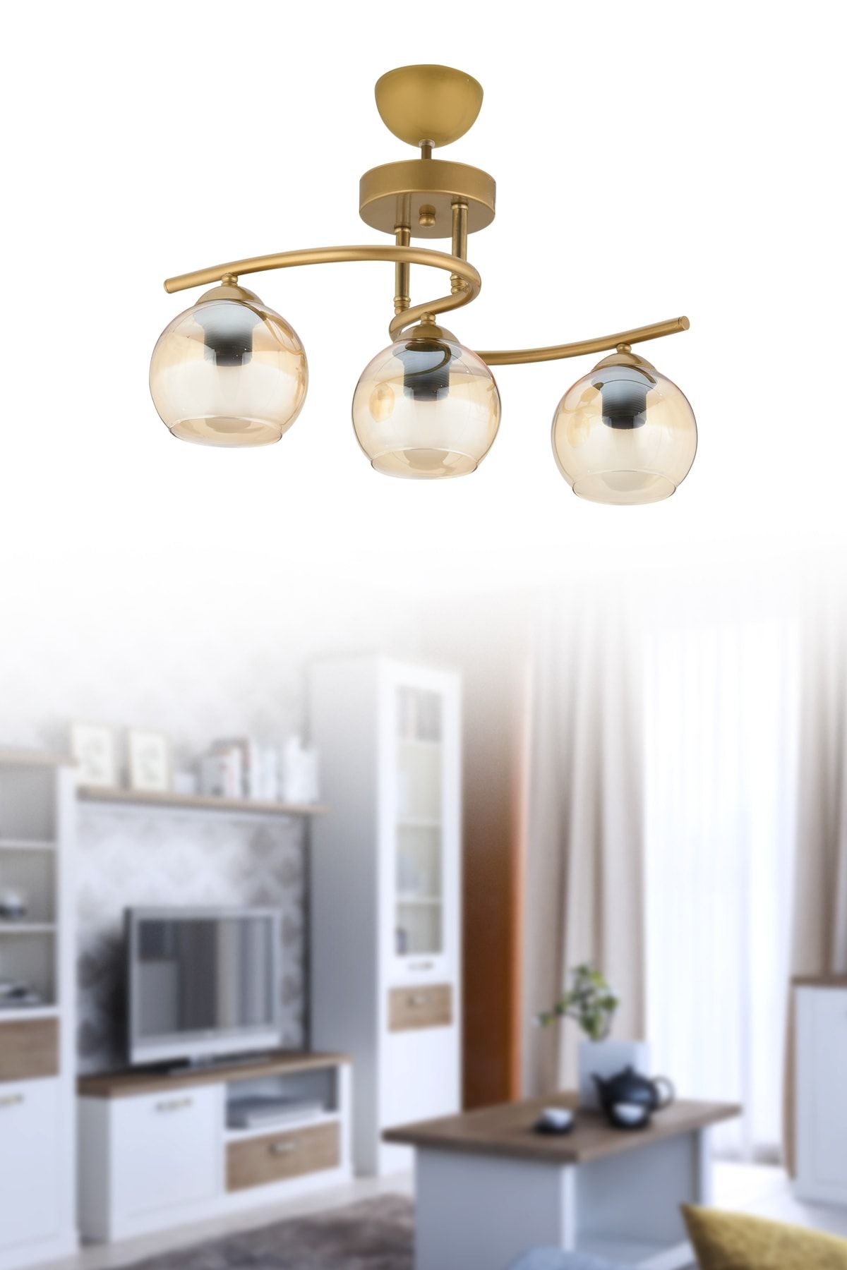 Dekorluna Neva 3'lü Eskitme Bal Camlı Avize