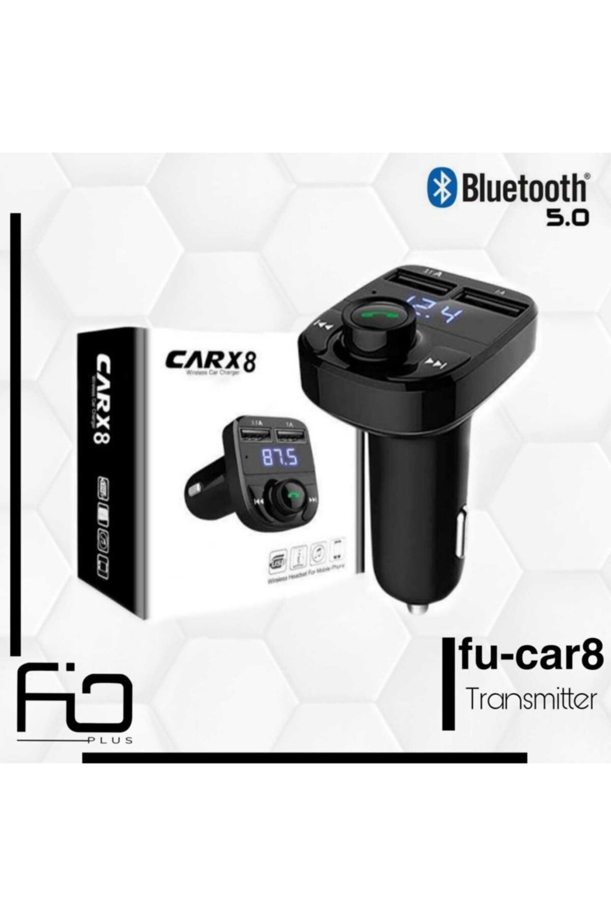 FİOPLUS Carx8 Araç Fm Transmitter Bluetooth Usb Mp3 Sd Kart Çakmaklık Girişli Kablosuz Oto Müzik Çalar Kiti