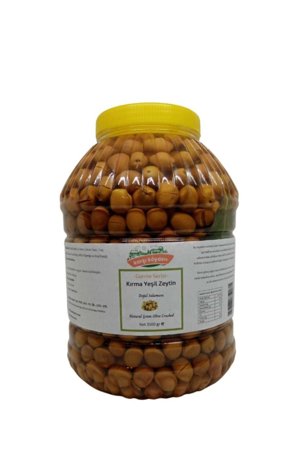 Karşı Köyden Doğal Salamura Kırma Yeşil Zeytin (3500gr - Pet Kavanoz)