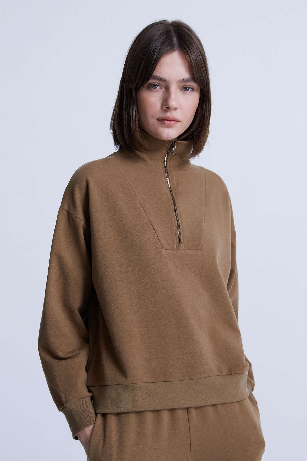Oysho Kadın Kahverengi Sıcak Tutan Pamuklu Sweatshirt 31795675