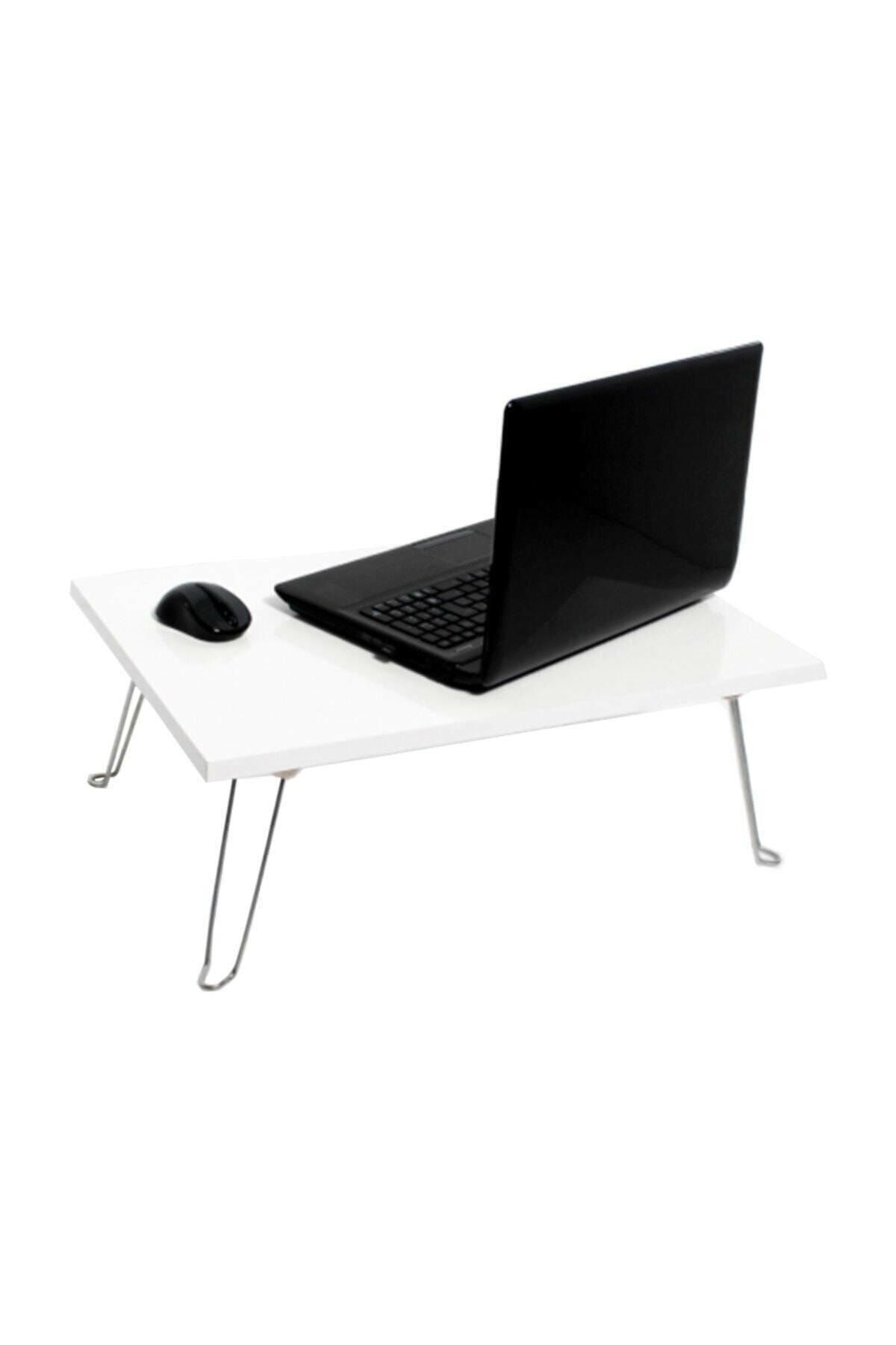 Tecimevi Katlanır Laptop - Çalışma - Kahvaltı Sehpası - Yatak Sehpası Beyaz