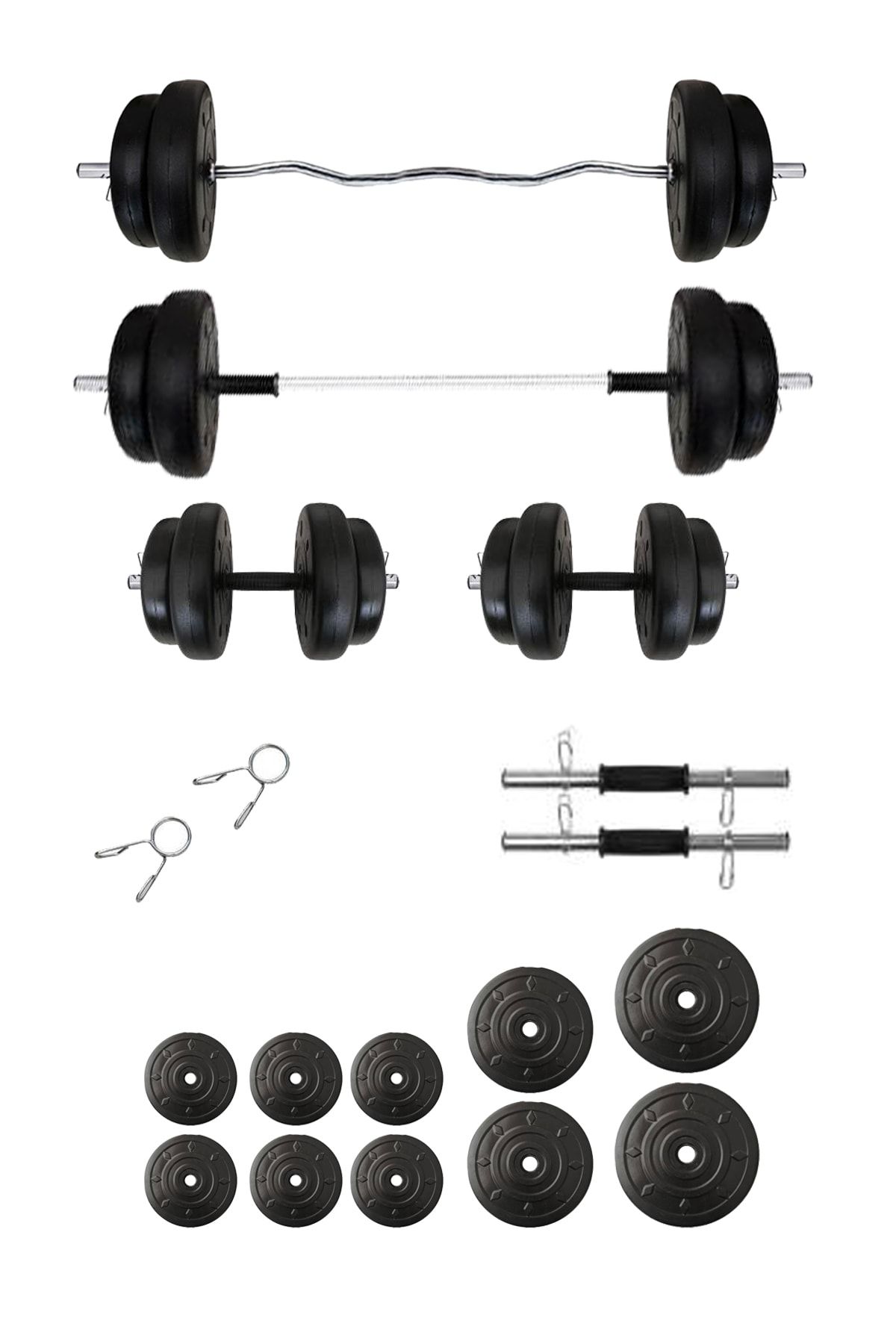BodyGYM 45 Kg Dambıl Halter Yaylı Z + Yaylı Düz Bar Set Fitness Dumbell Ağırlık Seti Vücut Geliştirme Aleti