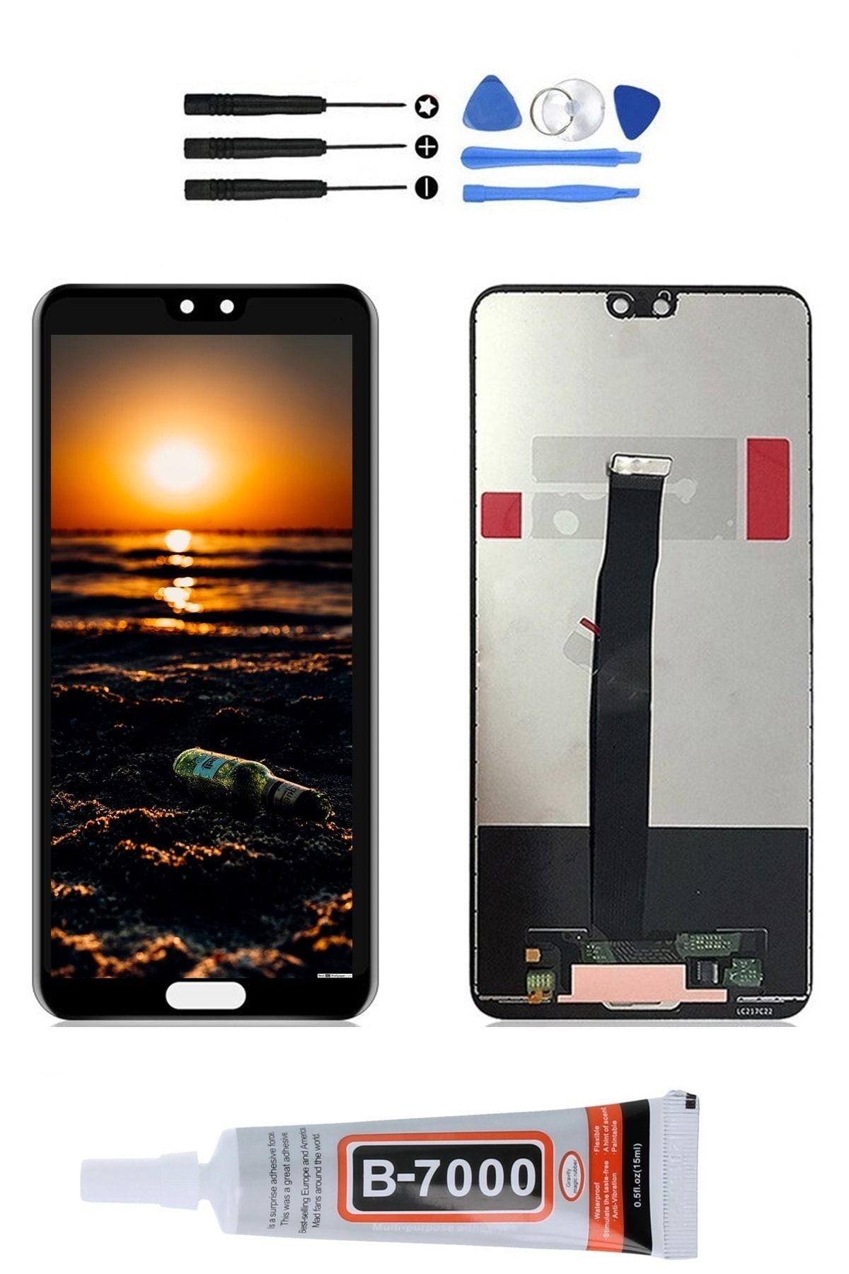 TURANTECH Huawei P20 Eml-l09 Lcd Ekran Dokunmatik Full Çıtalı Orjinal Ebatındat Tamir Seti Hediye