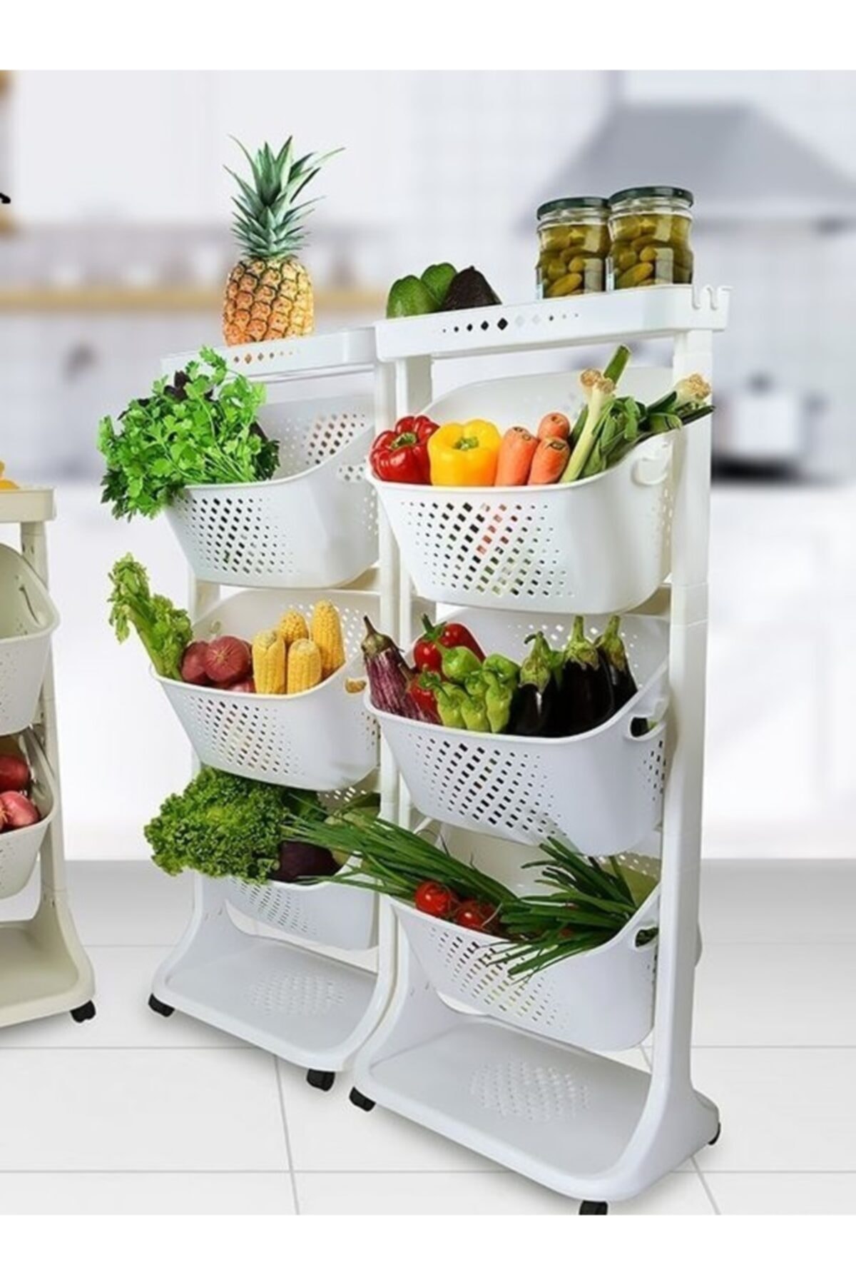 onxblue Pembe 4 Katlı Tekerlekli Raf - Mutfak - Banyo Rafı Sebze Rafı No.3