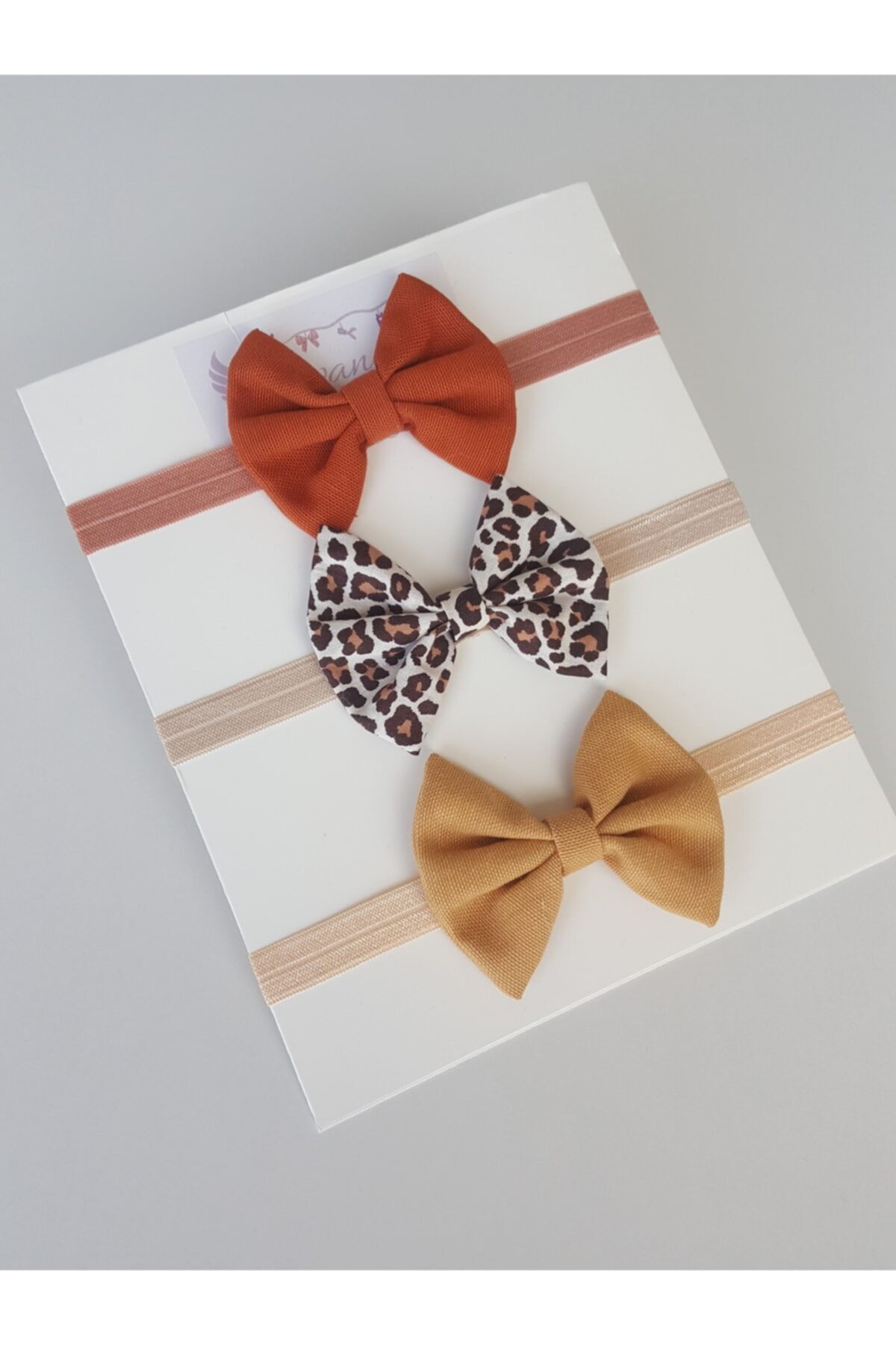 swan butik Kız Bebek Çocuk Bandana Toka Seti 3'lü Hardal Kahve Leopar