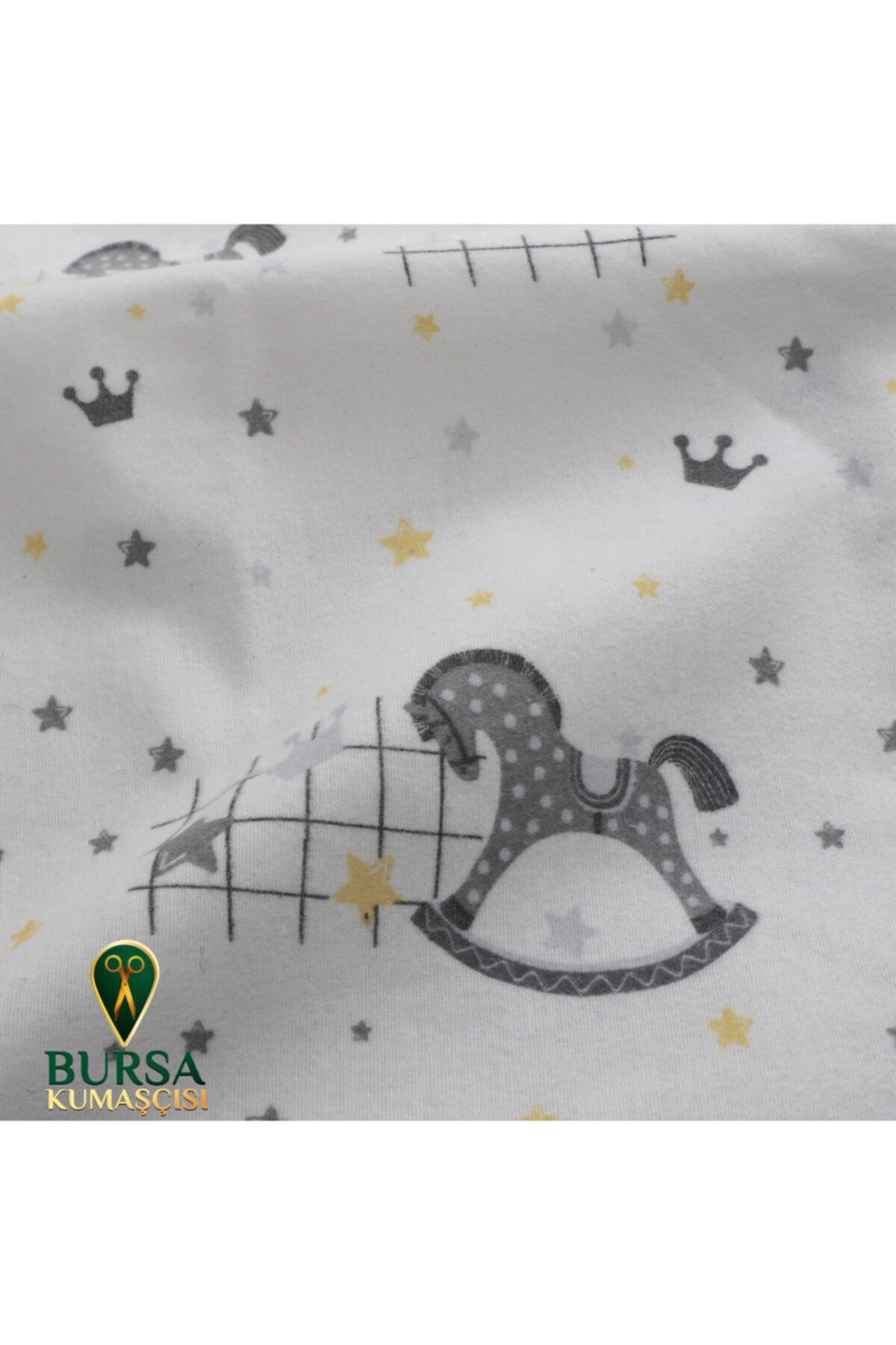 Bebek Atölyesi Pazen-flanel Kumaşı Atlı Desen Gri