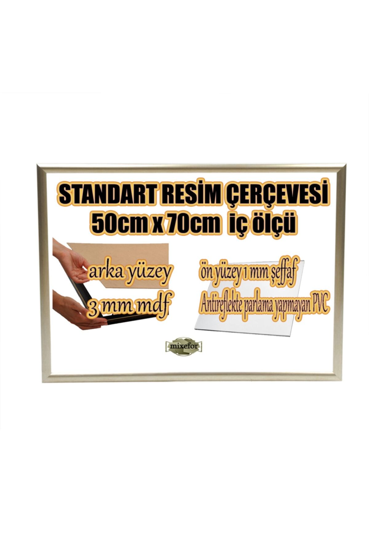 mixefor Standart Boş Çerçeve - 50cm X 70cm Iç Ölçü -platin Gümüş -arka Yüzey Mdf- 1mm Antireflekte Mat Pvc