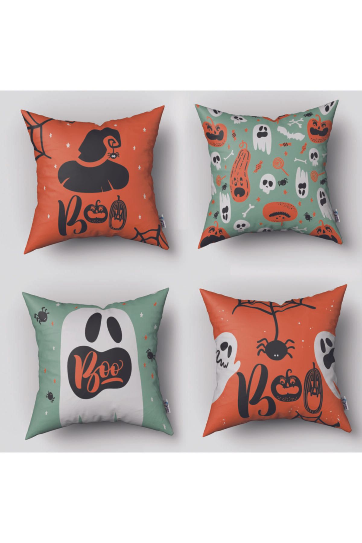 Tinybabyconcept Hallowen Cadılar Bayramı Desenli Çift Taraflı 4 Lü Kırlent Kılıfı Model: 018