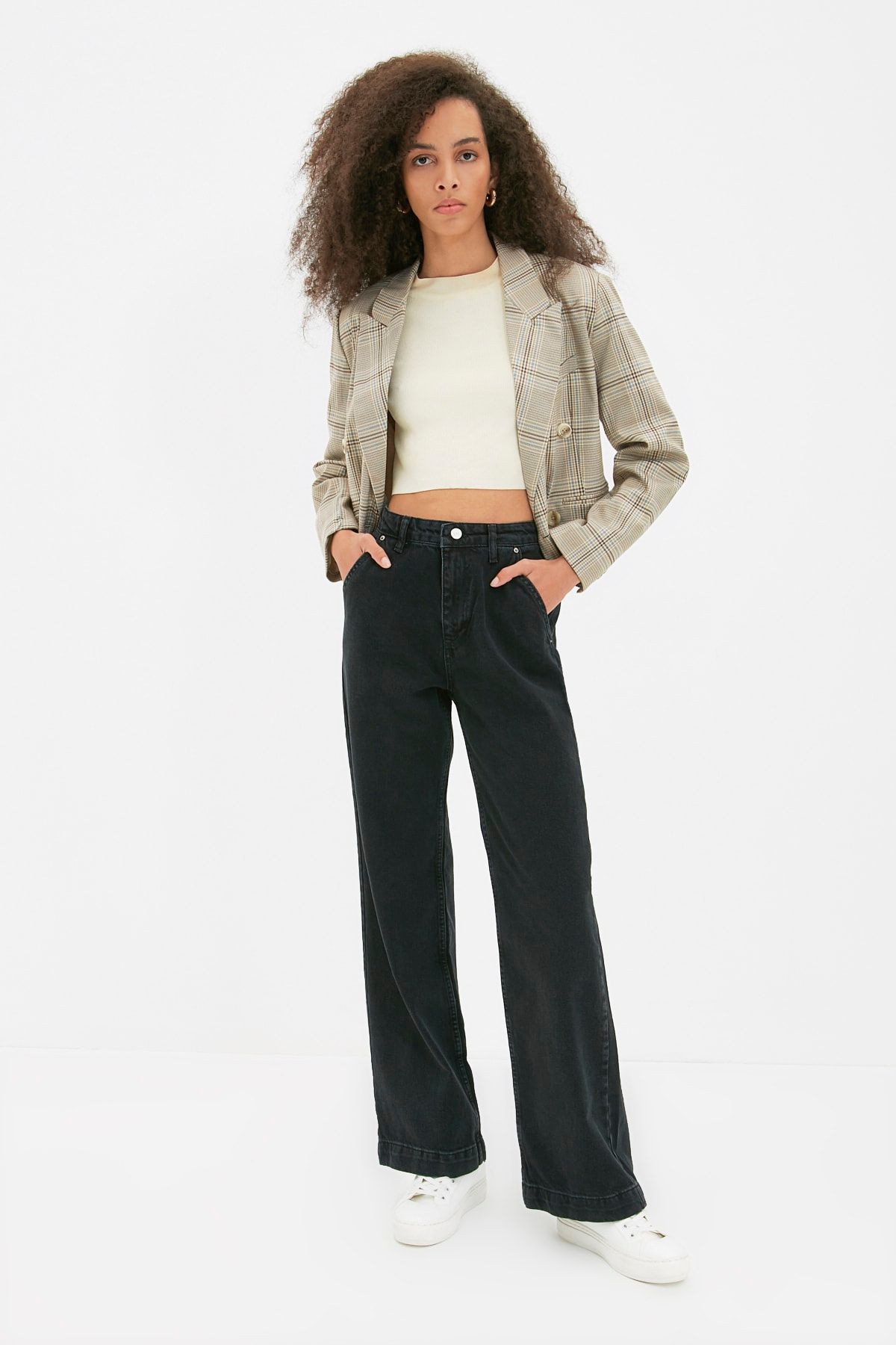 TRENDYOLMİLLA Antrasit Recycle Cep Detaylı Yüksek Bel Wide Leg Jeans TWOAW22JE1063