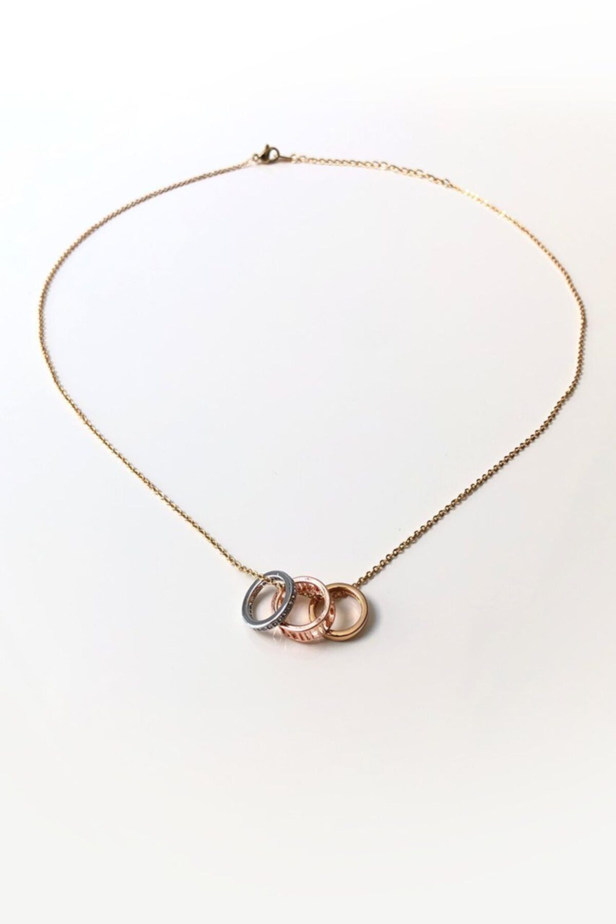 Teen Jewellry Üç Renkli Gold Zincirli Roma Kolye