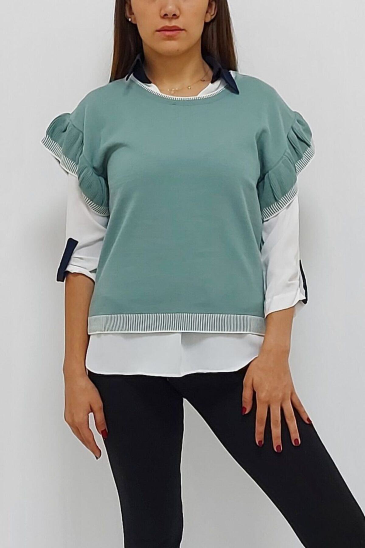 Kostüm Sarayı Desenli Triko Süveter Mint Kadın