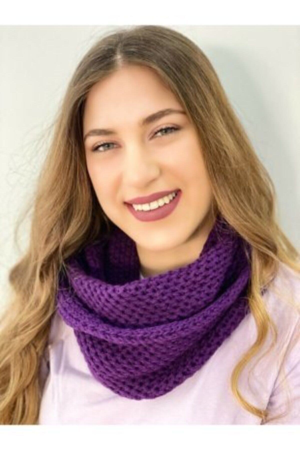 Nacar Triko Örgü Boyunluk - Mor