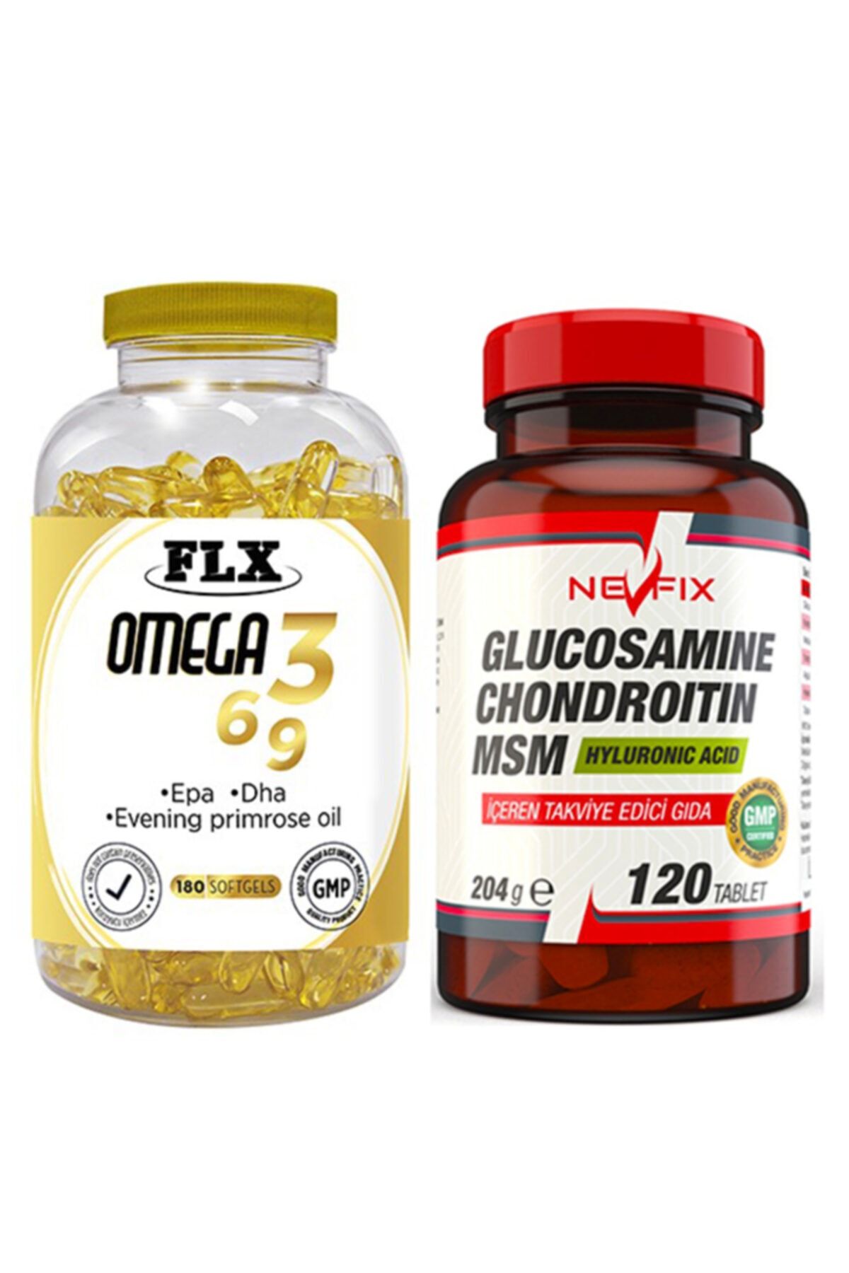 FLX Omega 3-6-9 Balık Yağı 180 Softgel & Nevfix Glucosamine Chondroitin Msm 120 Tablet