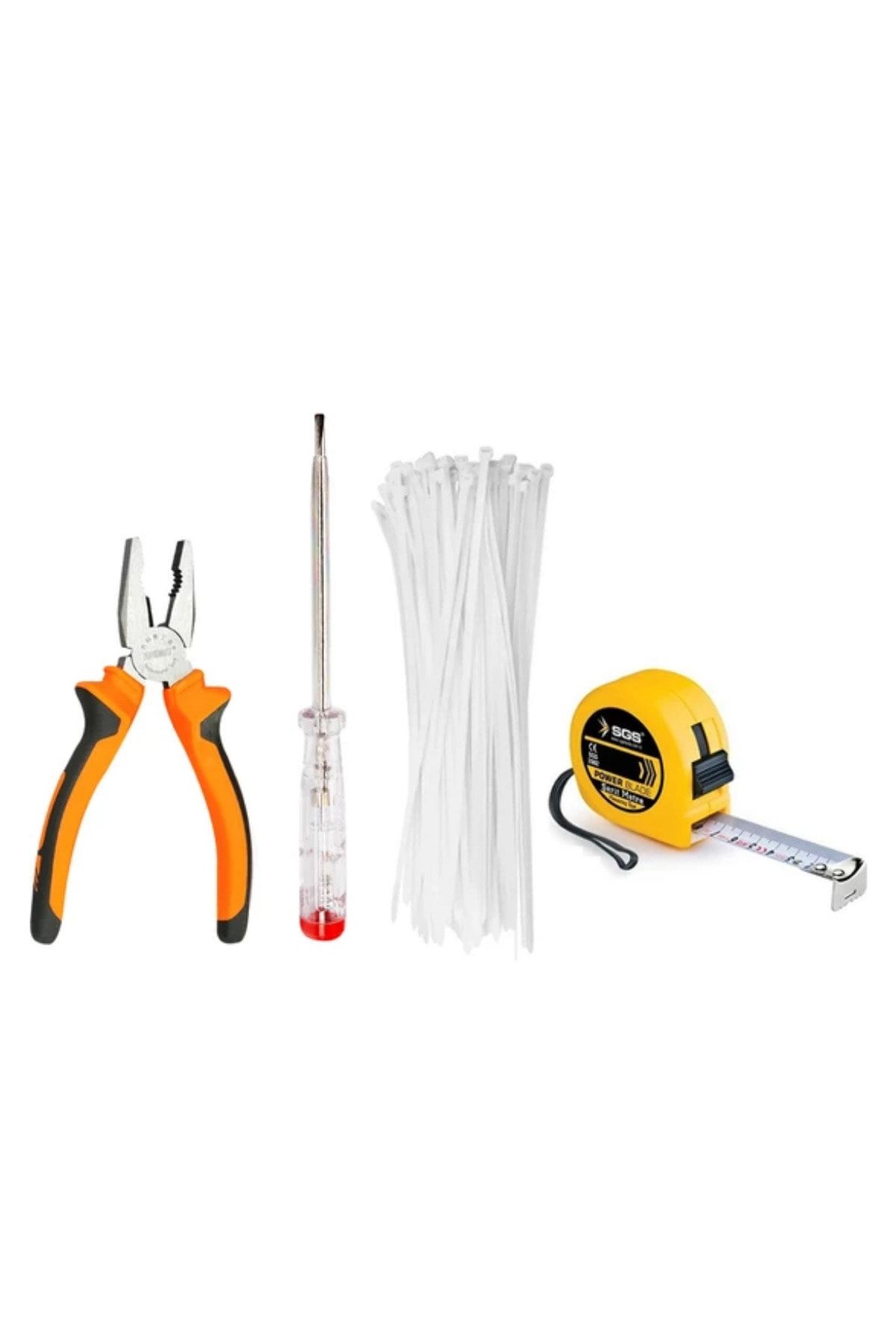 QNİAY Mini Pense + Şerit Metre 3 Mt + Kontrol Kalemi + 100 Adet Plastik Kelepçe