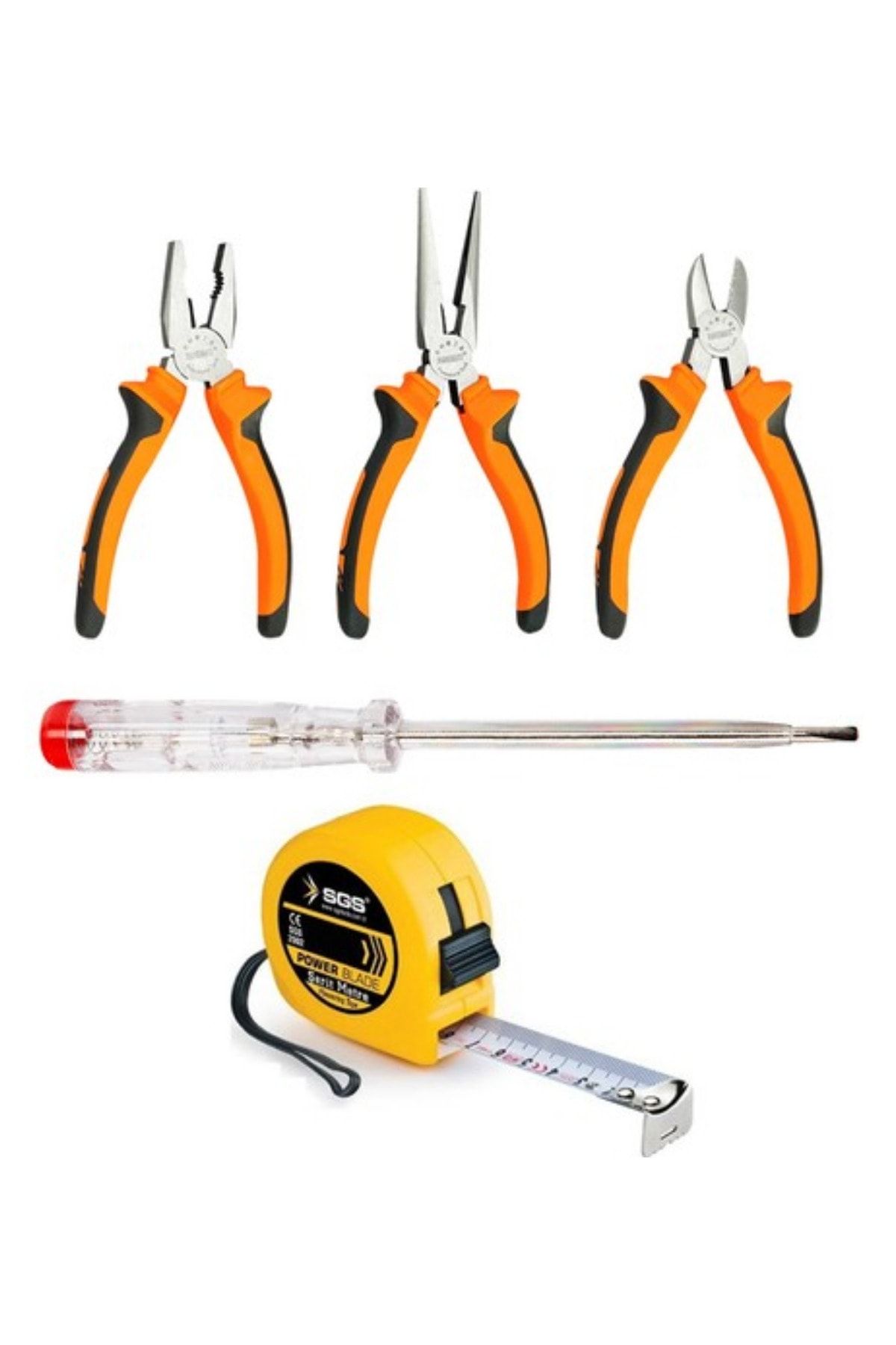 QNİAY Mini Kargaburun Pense Yankeski 3'lü Set + Şerit Metre 3 Mt + Kontrol Kalemi