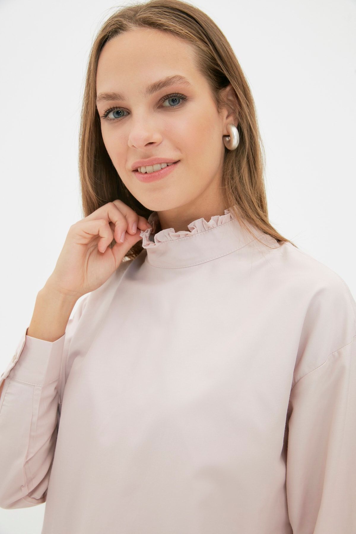 Trendyol Modest Pudra Dik Yaka Önü Kısa Arkası Uzun Tunik TCTAW22UK0125
