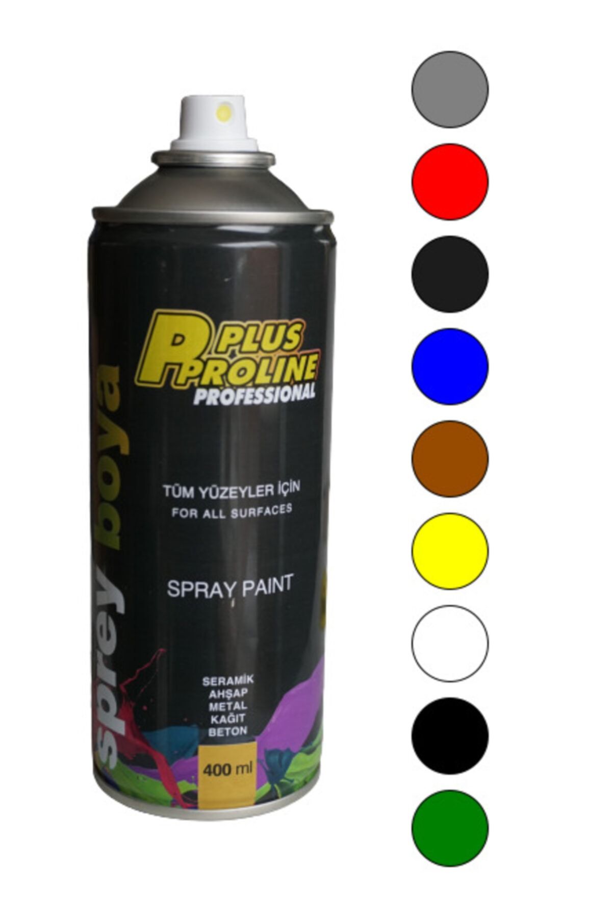 PLUS PROLİNE Tüm Yüzeyler Için Sprey Boya 400ml - Mat Siyah 12 Adet