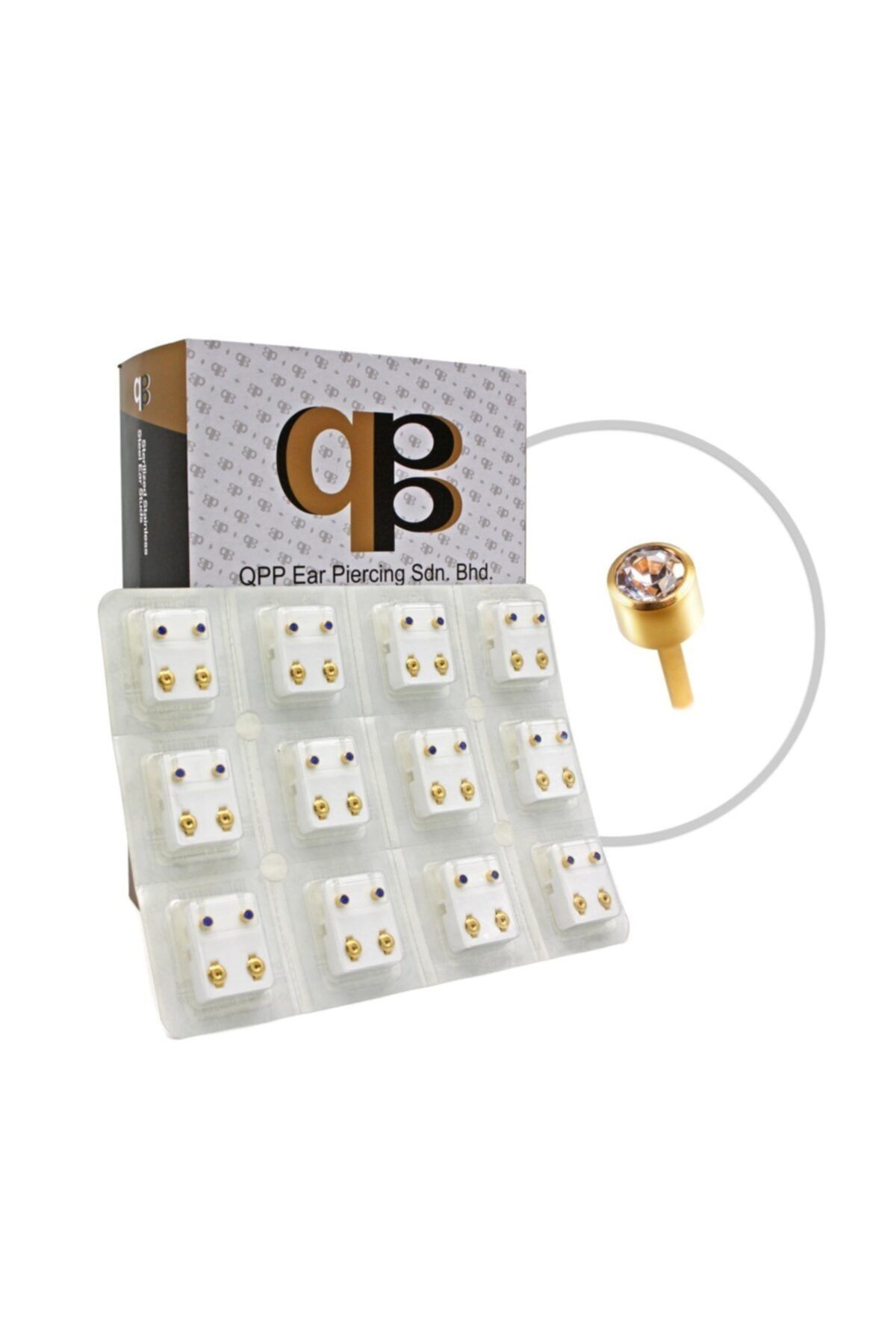 QPP Quality Piercing Products Qpp Kulak Delme Küpesi 12 Çift Sarıya Beyaz Büyük Taş