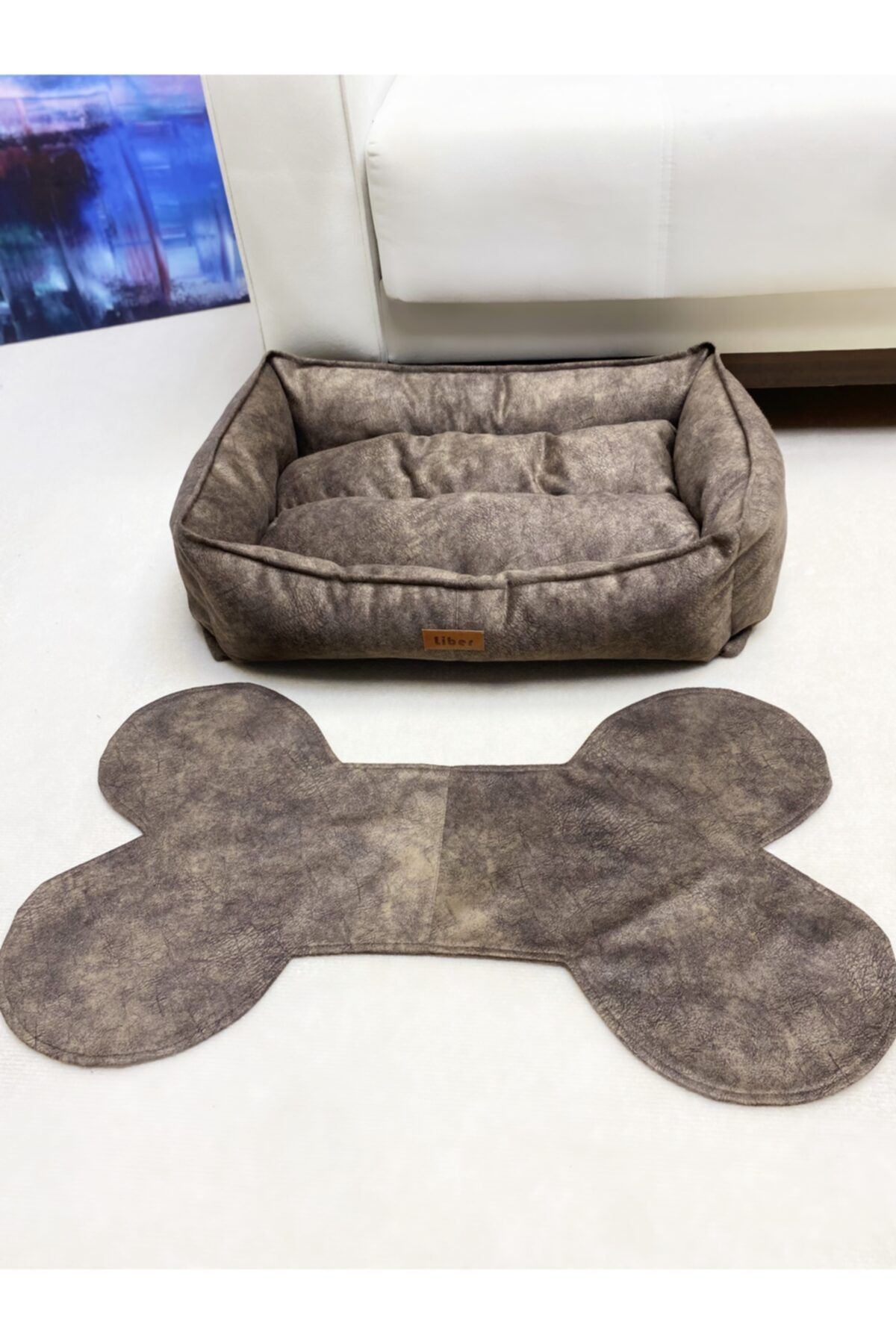 liber custom design Kemik Mama Kabı Örtülü Kahverengi Köpek Yatağı Takımı