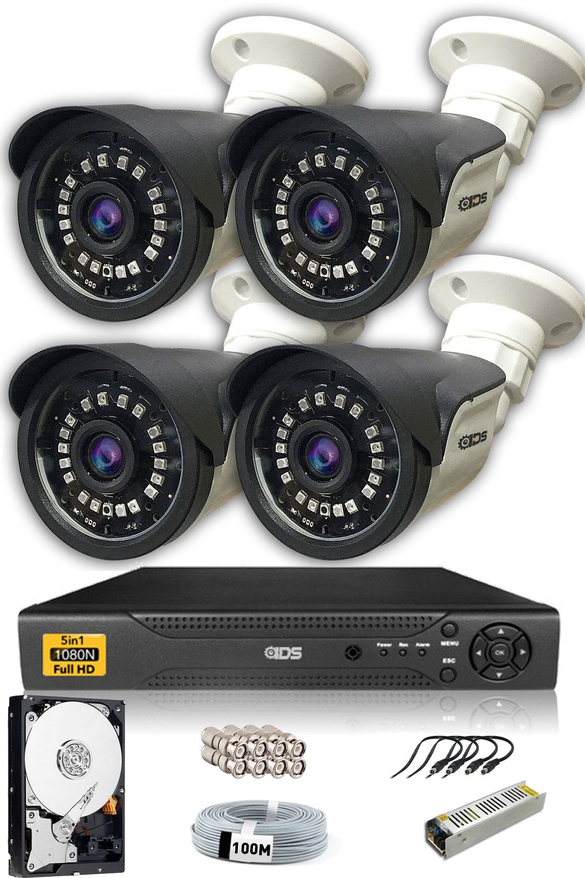 IDS - 4 Kameralı 5mp Sony Lensli 1080p Fullhd Güvenlik Kamerası Sistemi - Cepten Izle - 250dış