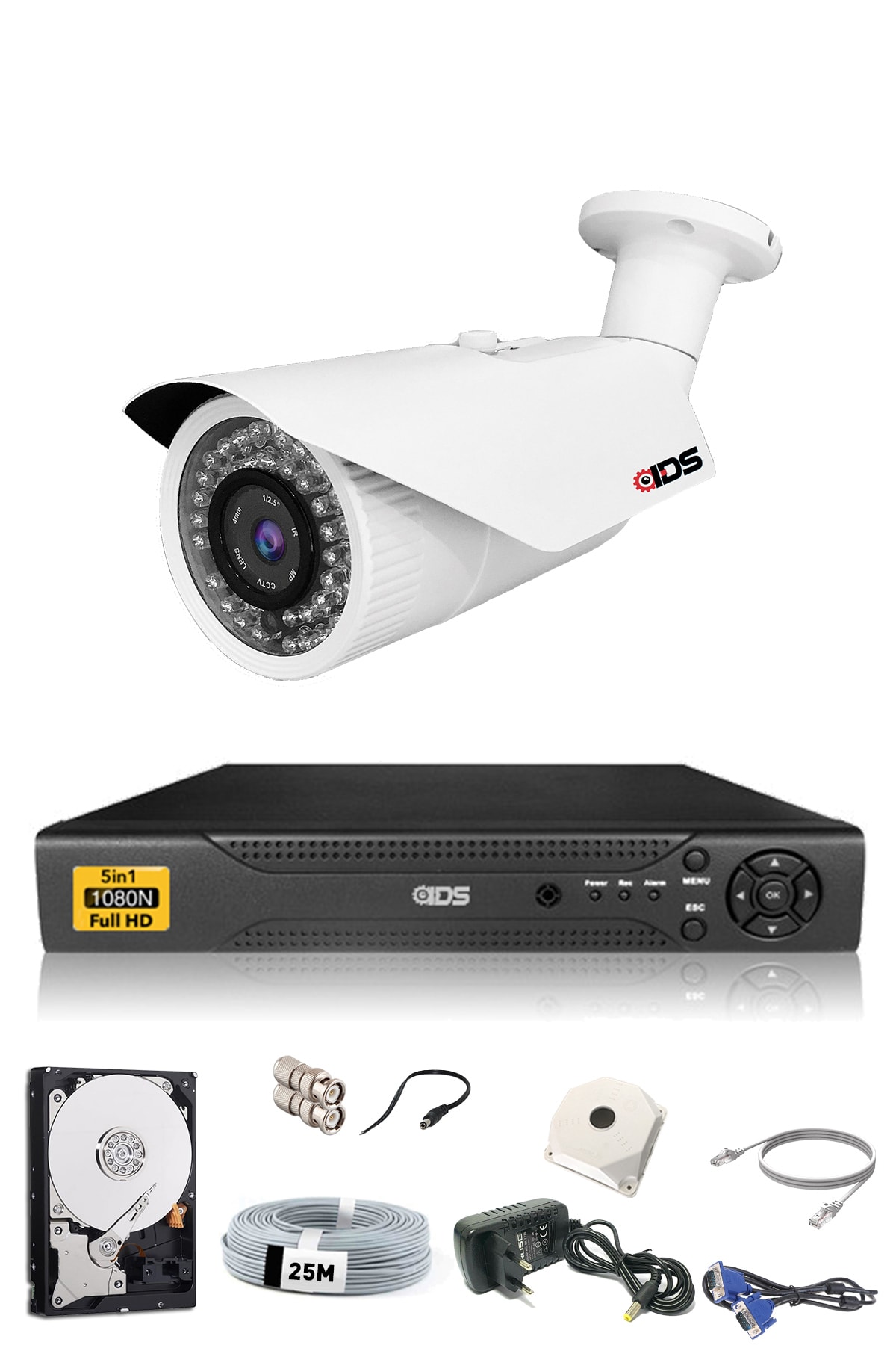 IDS - 1 Kameralı 5mp Sony Lensli 1080p Fullhd Güvenlik Kamerası Sistemi - Cepten Izle - 250dış
