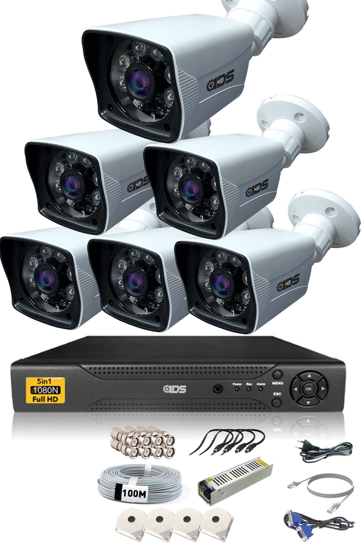 IDS - 6 Kameralı 5mp Sony Lensli 1080p Fullhd Güvenlik Kamerası Sistemi - Hard Disksiz