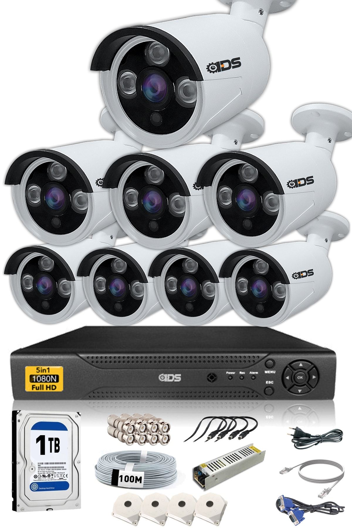 IDS - 8 Kameralı 5mp Sony Lensli 1080p Fullhd Güvenlik Kamerası Sistemi - Cepten Izle - 1tbdış
