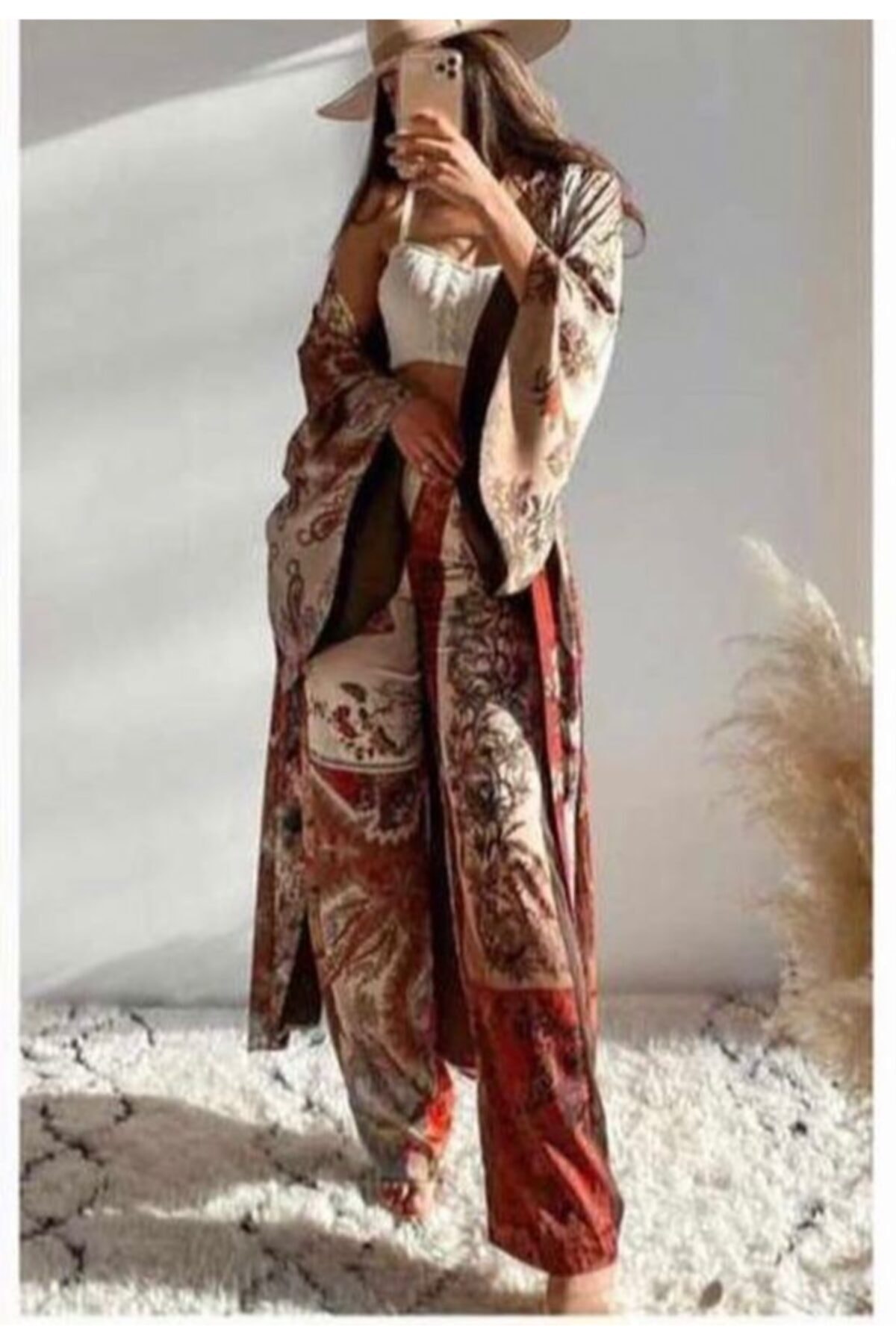 Lin Kahve Kimono Takım- Kimono