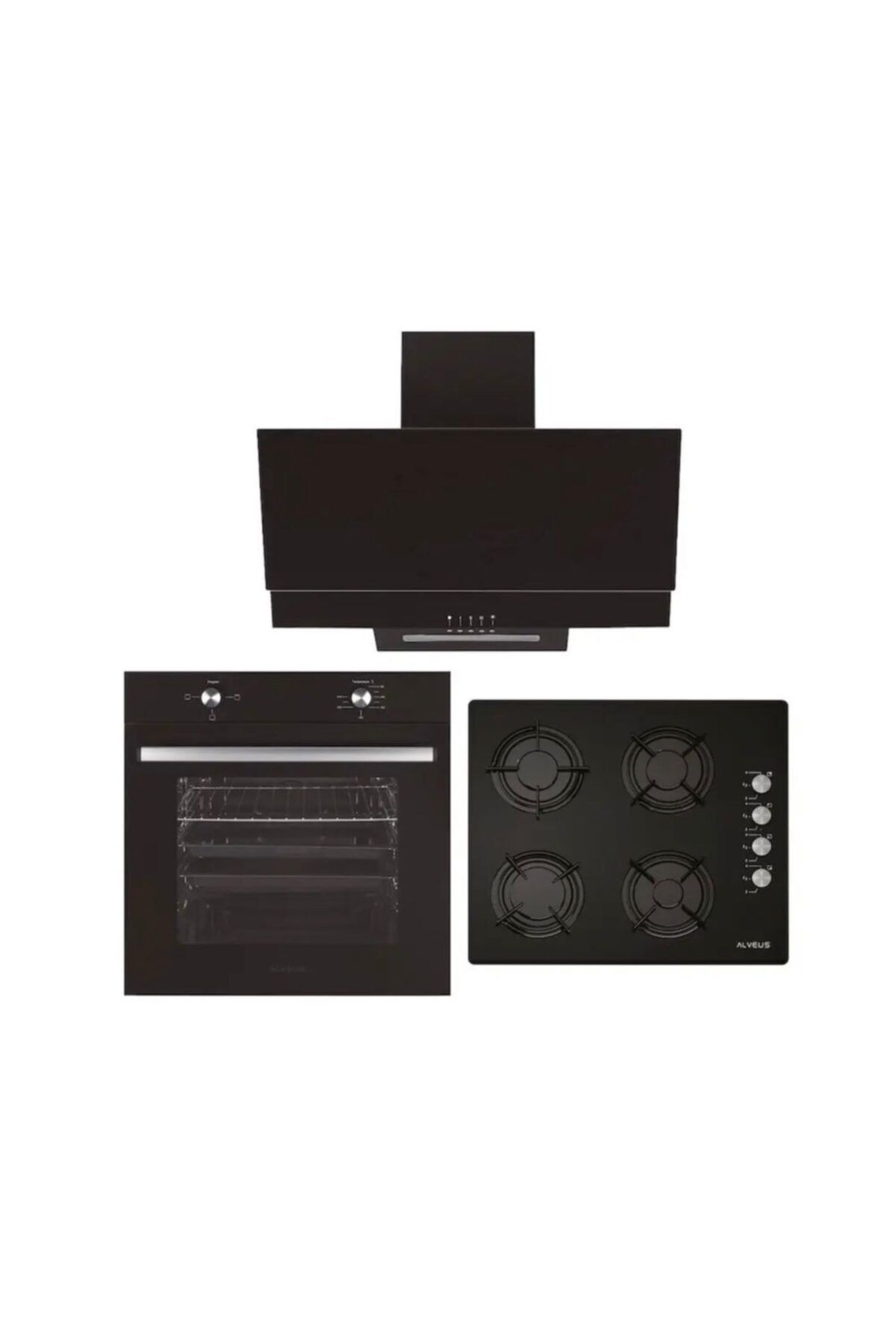 Alveus Siyah Cam Ankastre Set ( Alv F17 Pb Black - Alv Gls 640 Black - Alv Mfa 605m Black )