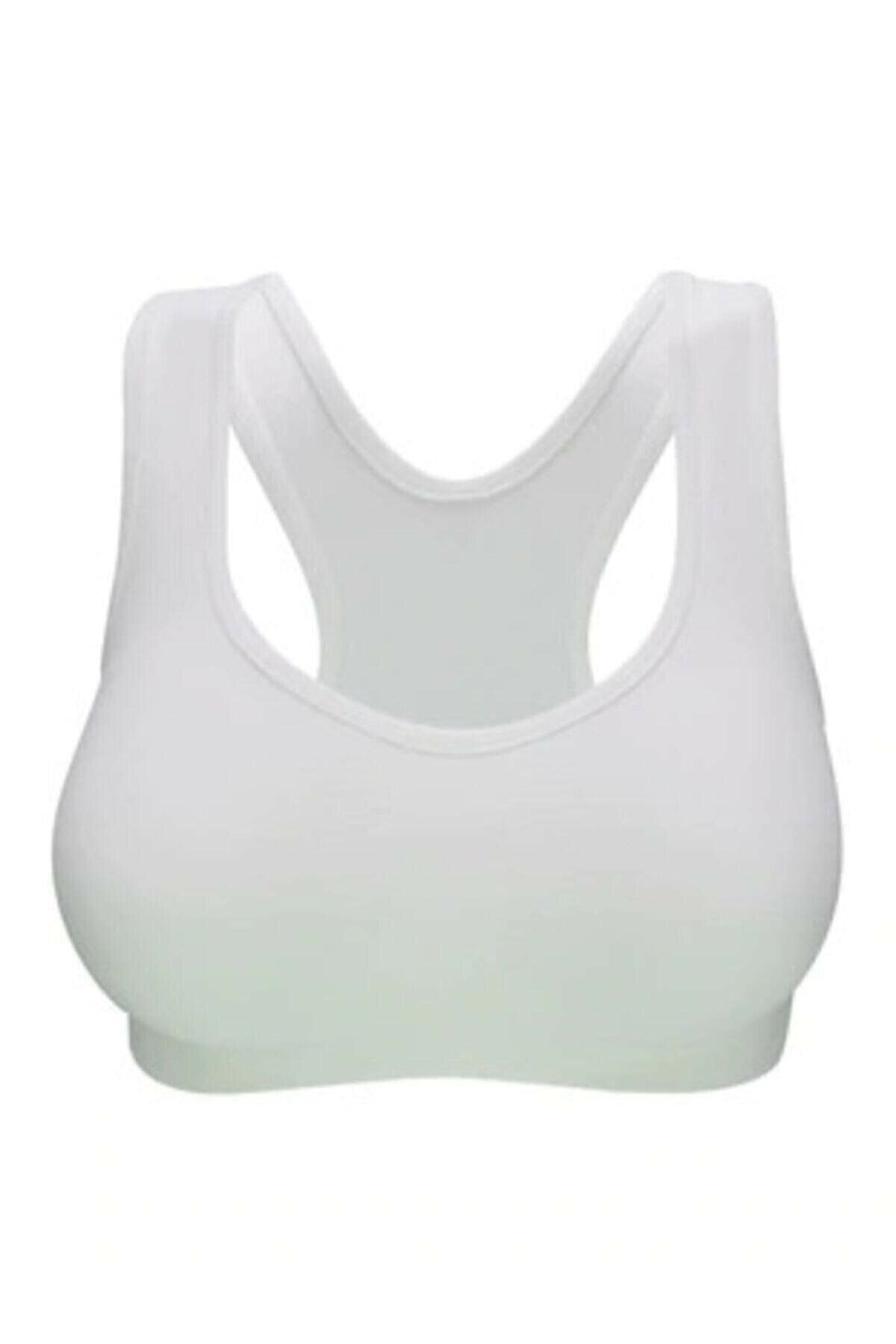 beyazıtshop Kadın Kalın Askılı Sporcu Yarım Atlet /çıkartılabilir Ped /beyaz