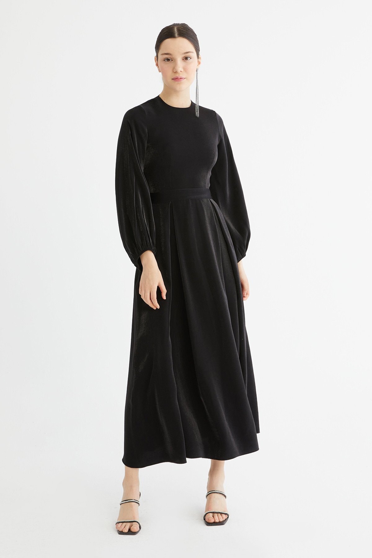 Suud Collection Siyah Işıltılı Abiye Elbise