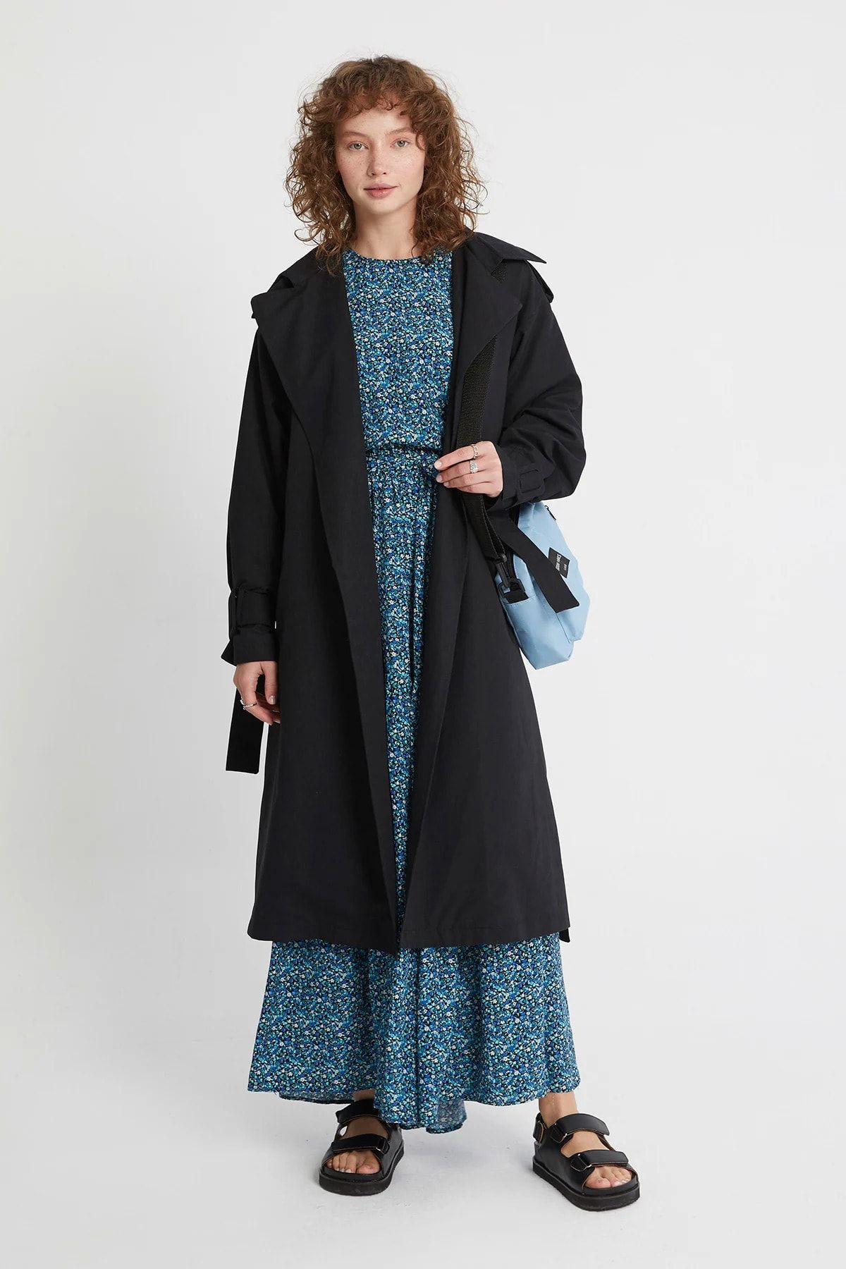 Suud Collection Siyah Tokalı Oversize Pamuklu Trençkot