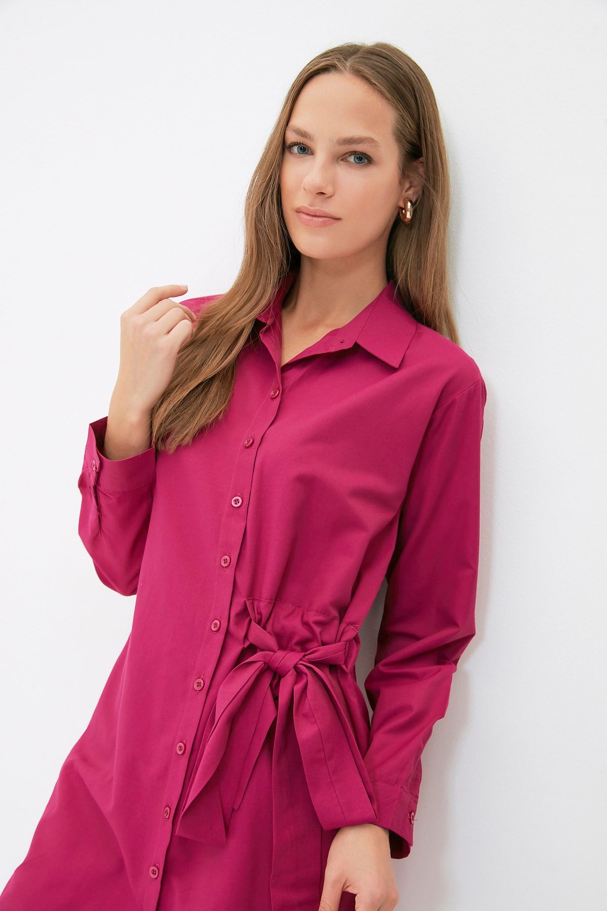 Trendyol Modest Mor Gömlek Yaka Kuşak Detaylı Tunik TCTAW22UK0202