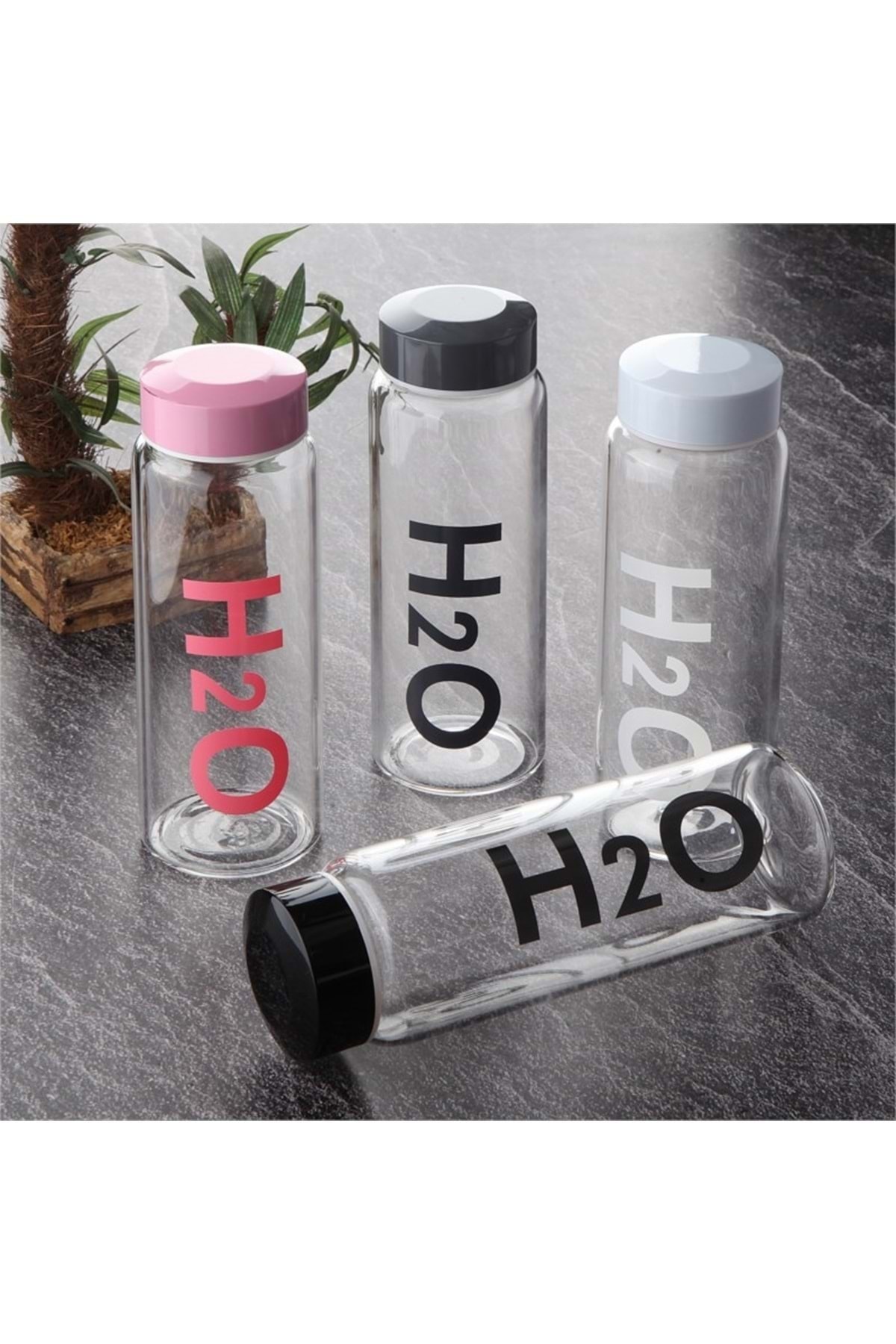 Romans Borosilikat Cam Matara Siyah H2o Desenli 500 ml