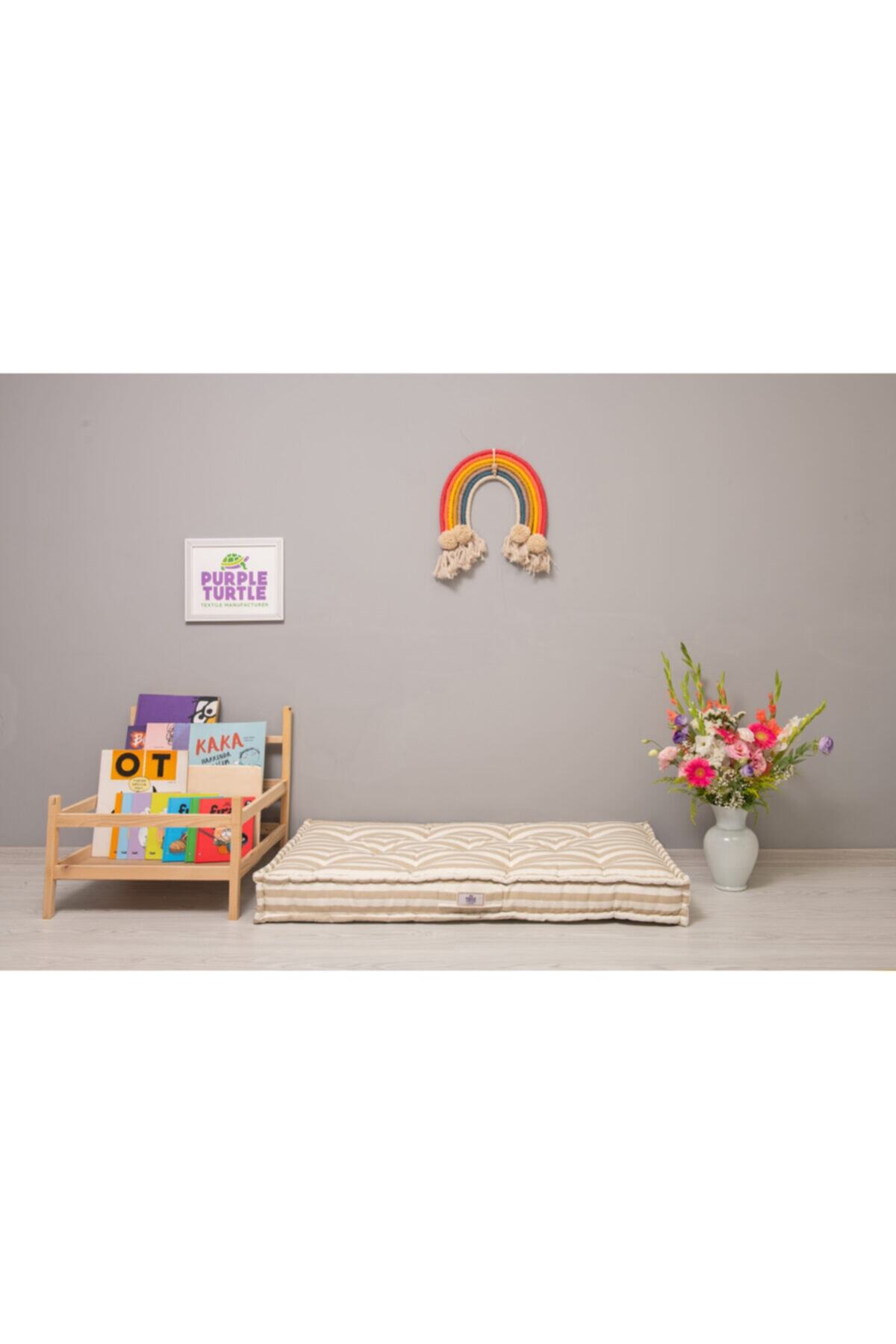 Purple Turtle Textile %100 Organik Yatak, Fransız Tarzı El Yapımı Bebek Ve Çocuk Yatağı / Krem & Beyaz Striped