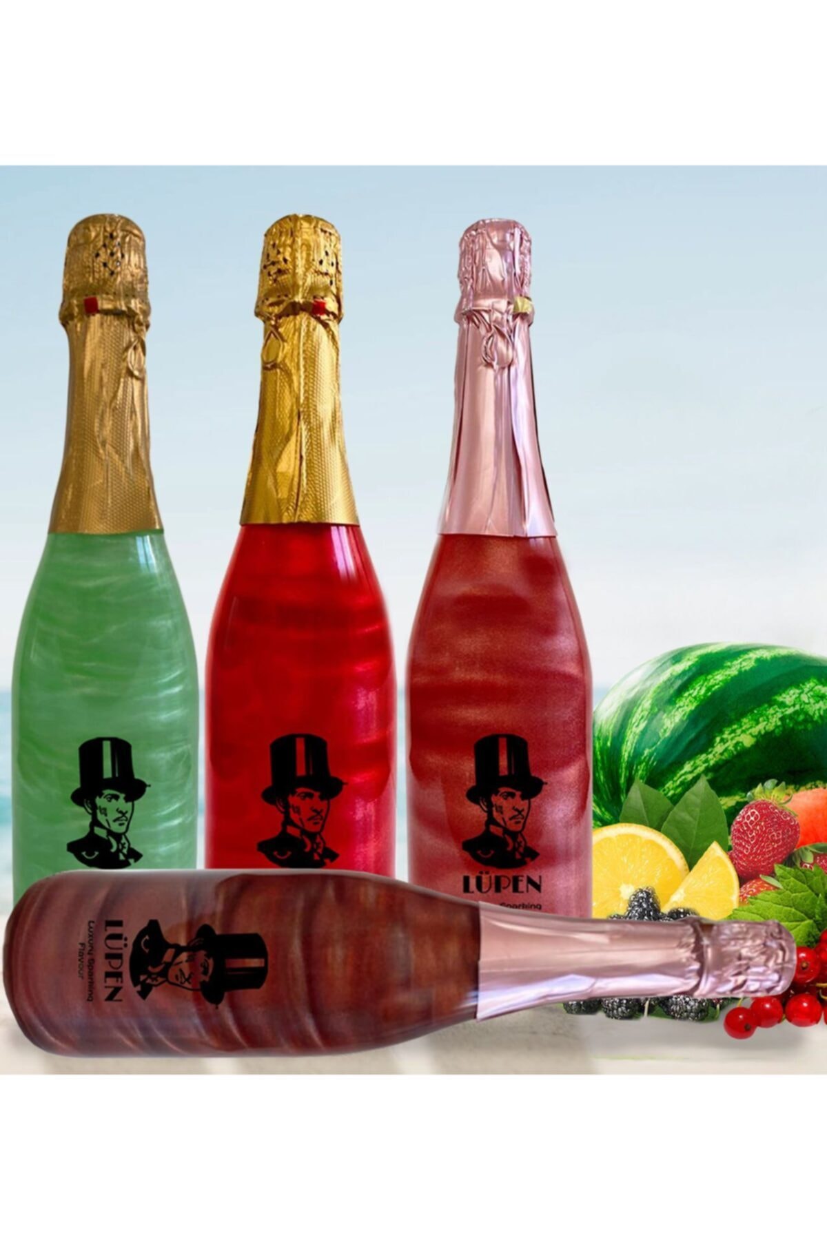 Lüpen Simli Lux Karpuz Çilek Nane Limon Frenk Üzümü Karadut Aromalı 750 Ml Gazlı İçecek 4 Adet