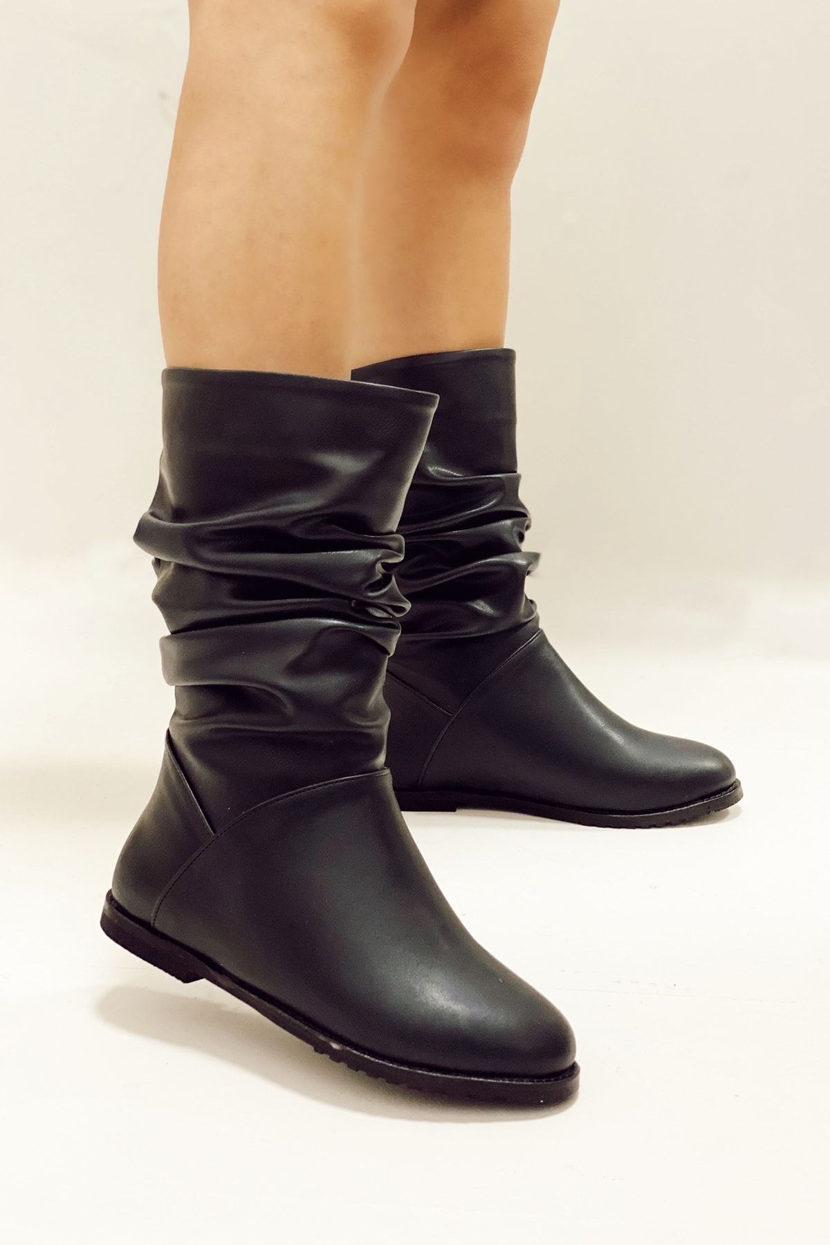 Nil Shoes Siyah Cilt Sasha Körüklü Çizme
