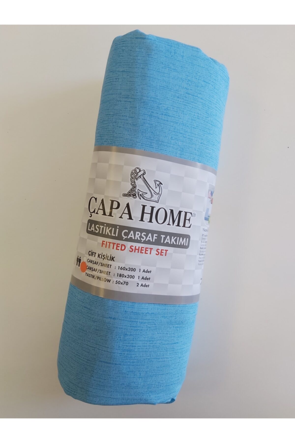 Çapa Home Mavi Lastikli Battal Boy Çift Kişilik Çarşaf Takımı Fitted Çarşaf Set