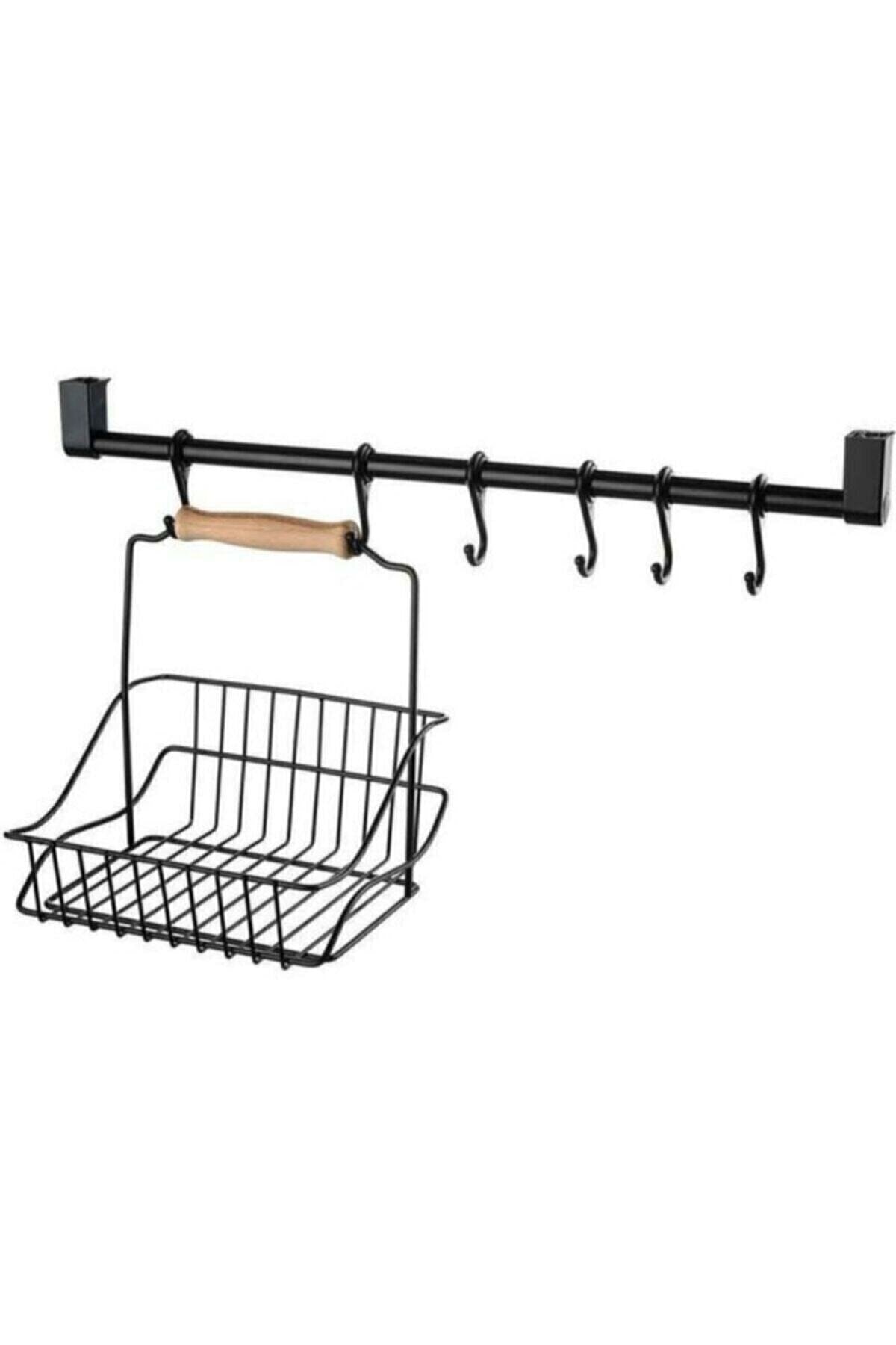 AnkaWood 6 Askılı Sepetli Siyah Mutfak Askısı 55cm