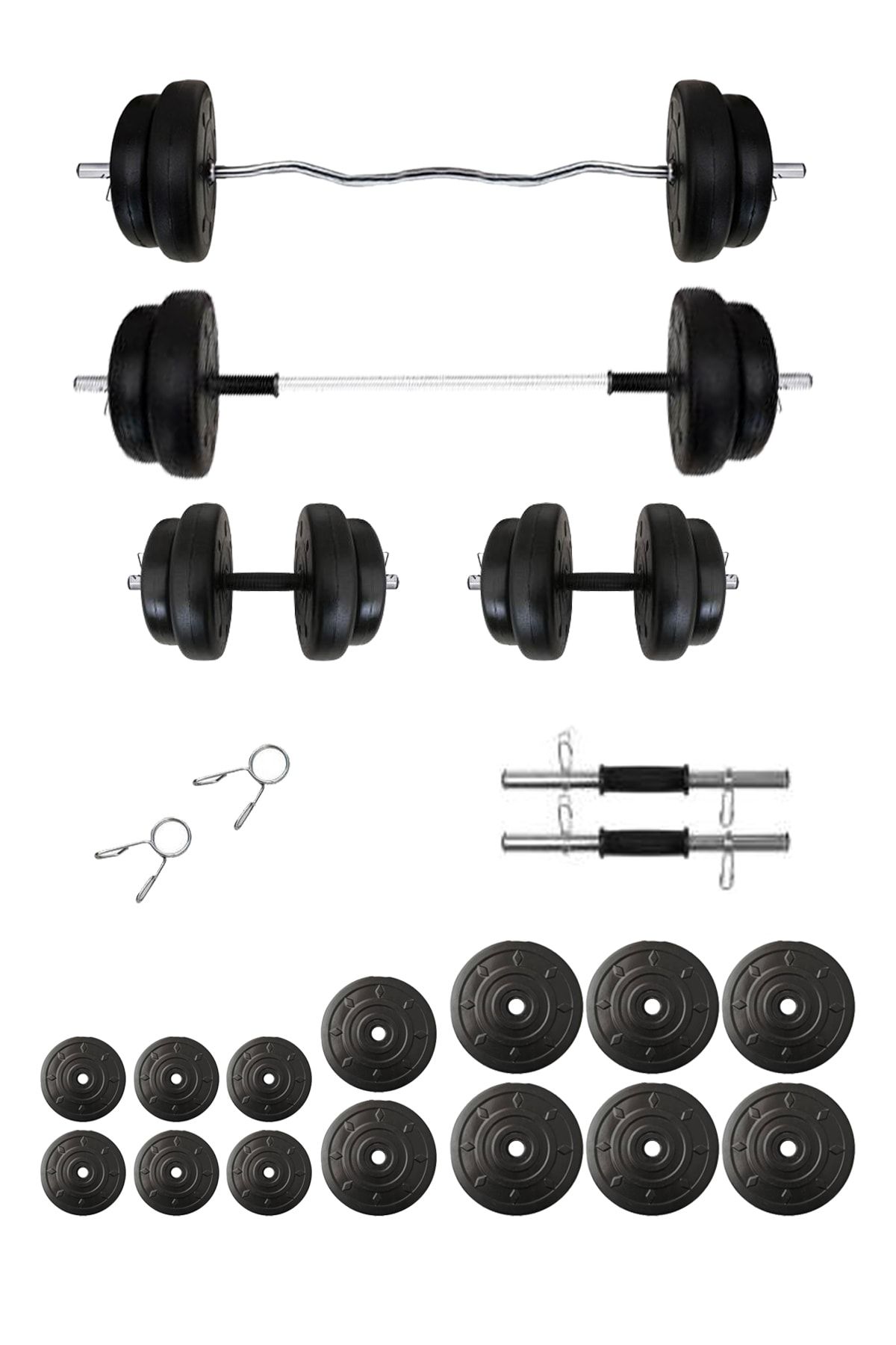 Tedarikcenter 75 Kg Dambıl Halter Yaylı Z + Yaylı Düz Bar Set Fitness Dumbell Ağırlık Seti Vücut Geliştirme Aleti