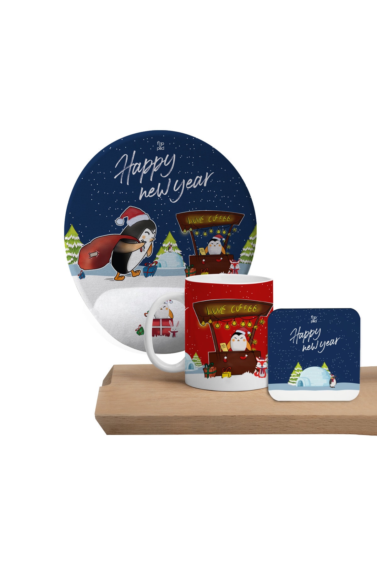 Flipped Yılbaşı Mutlu Yıllar M Kupa, Mousepad Ve Bardak Altlıklı Hediye Seti