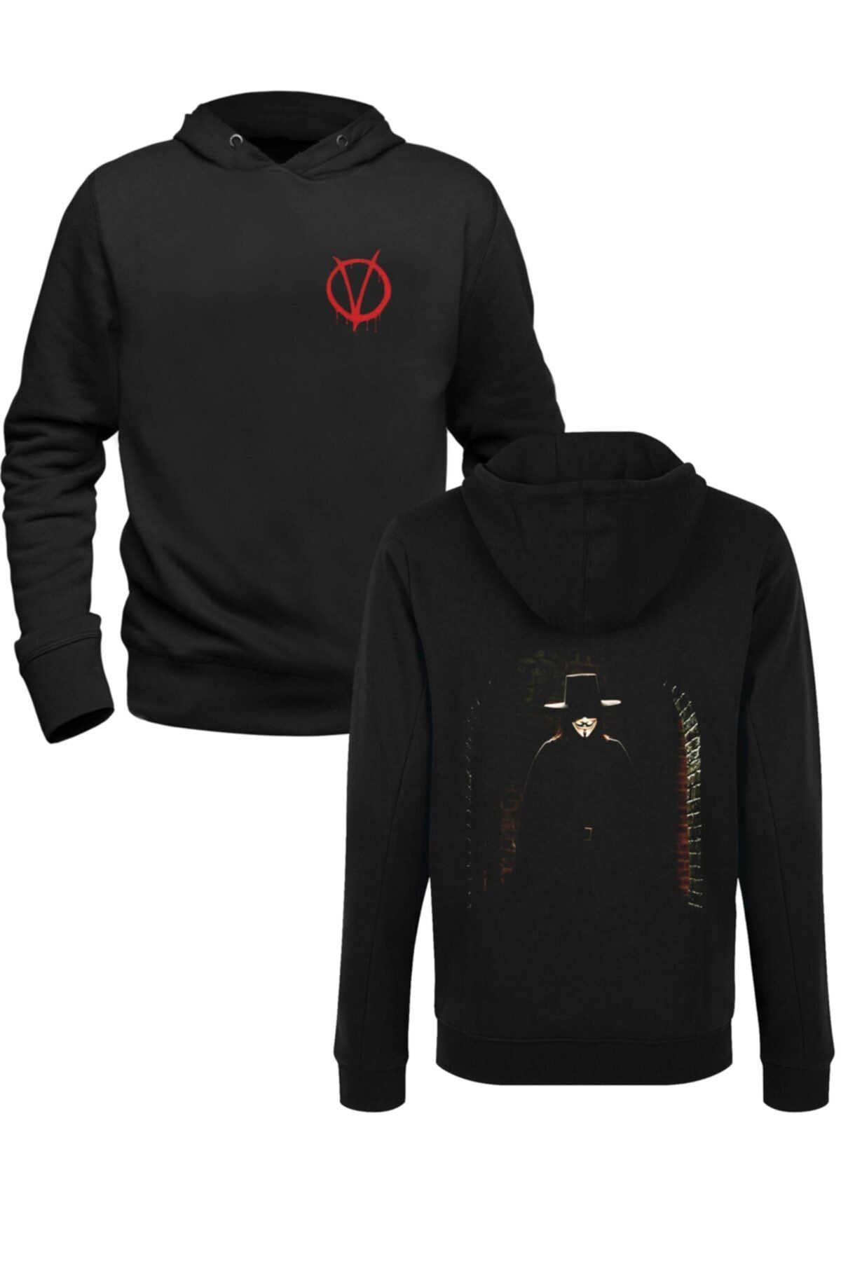 Alfa Tshirt V For Vendetta Resimli Baskılrı Siyah Ön Arka Baskılı Sweatshirt