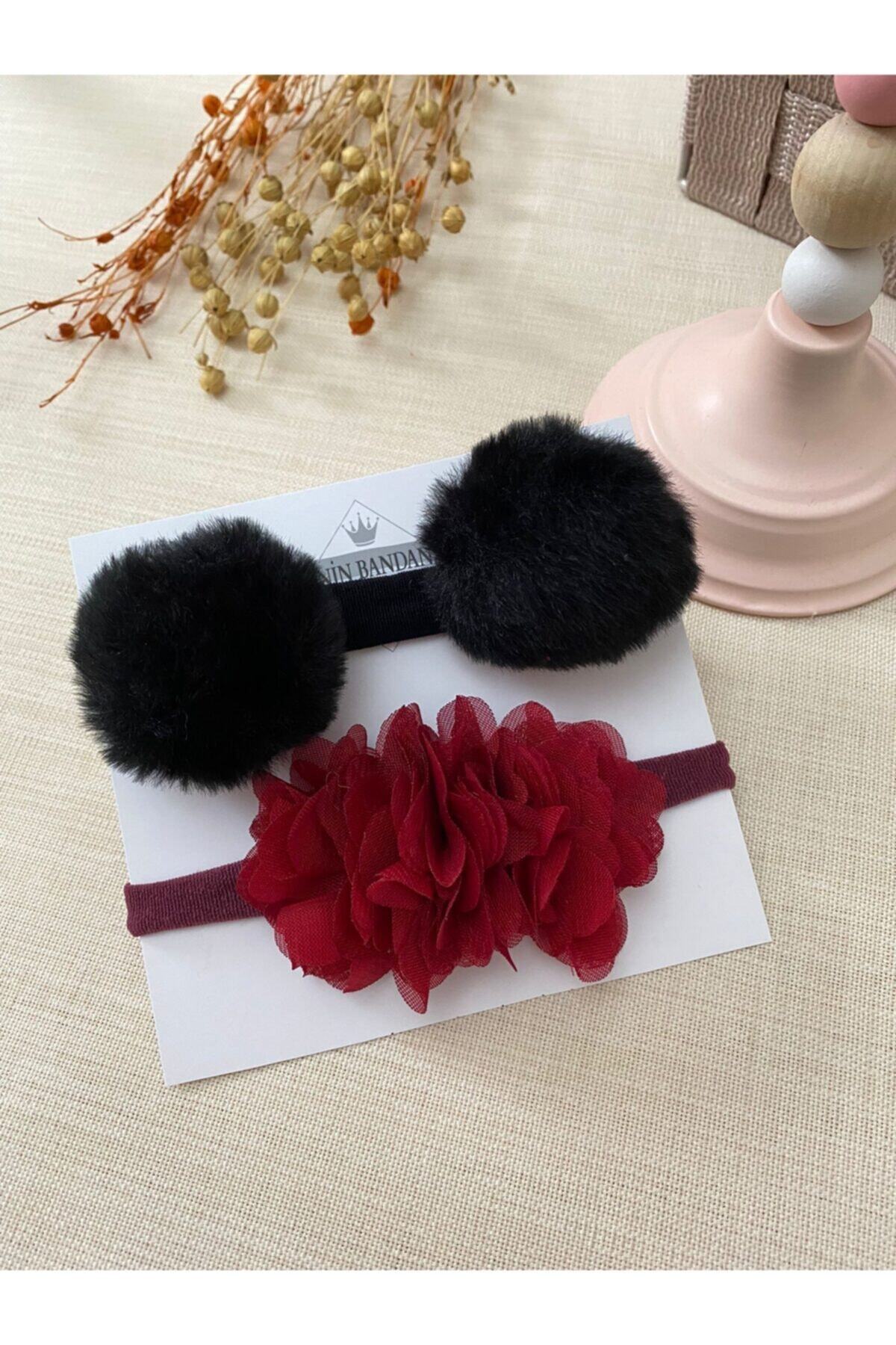 Derinkids 2 Li Bordo Fırfır Bebek Bandana Seti