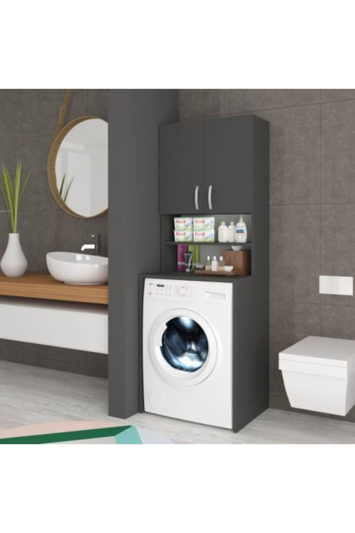 indirim rüzgarı Çamaşır Makinesi Dolabı Banyo Dolabı Raflı Kapaklı Dolap