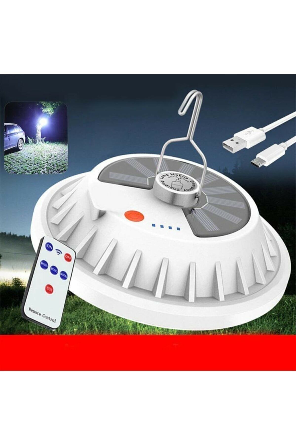 tugra ticaret Solar Güneş Enerji Usb Sarjlı Kumandalı 4 Modlu Bahçe Aydınlatma Led Askılı Pratik Kamp Lamba