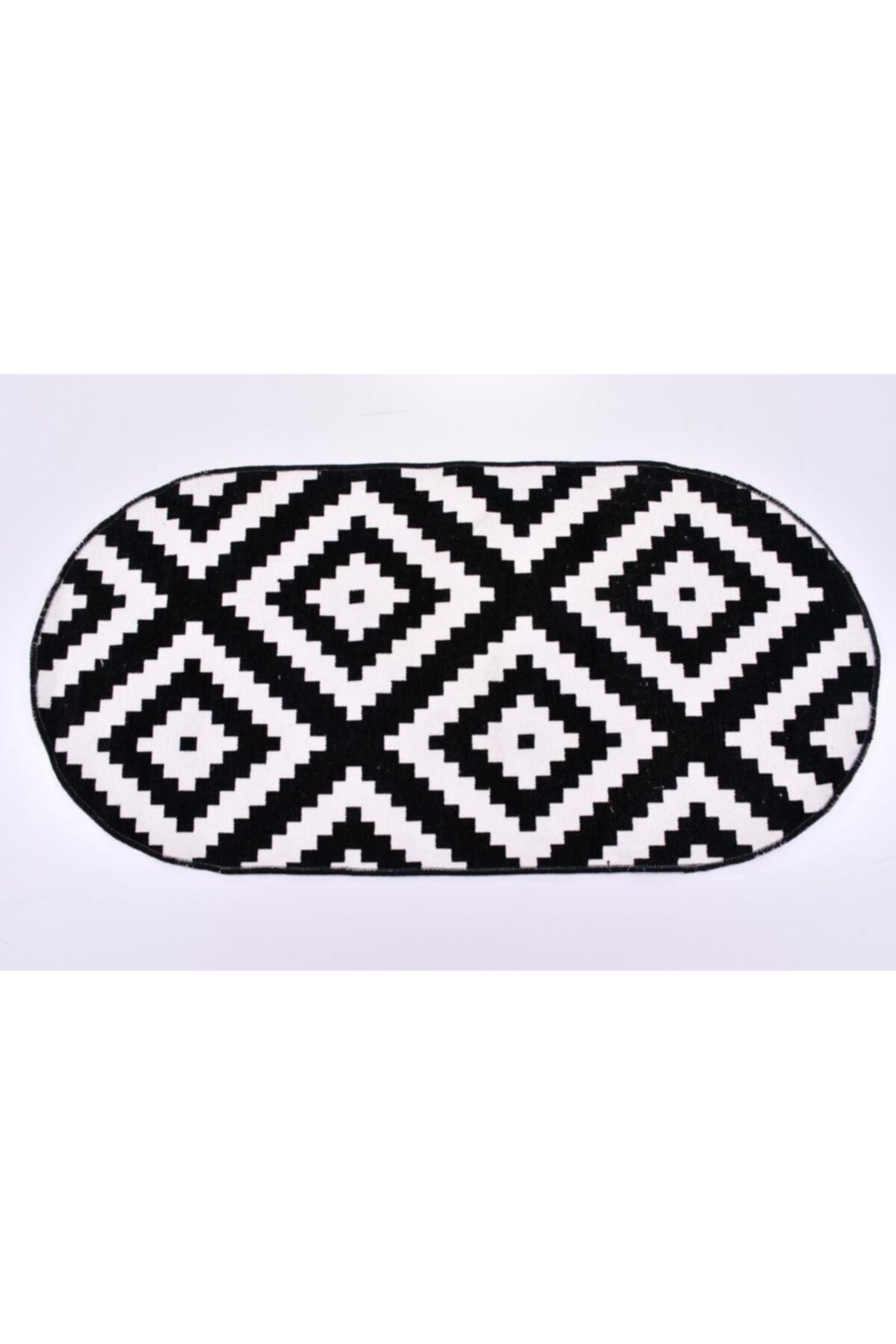 dekozer Siyah Beyaz Çift Taraflı Oval Kilim - Dk63510