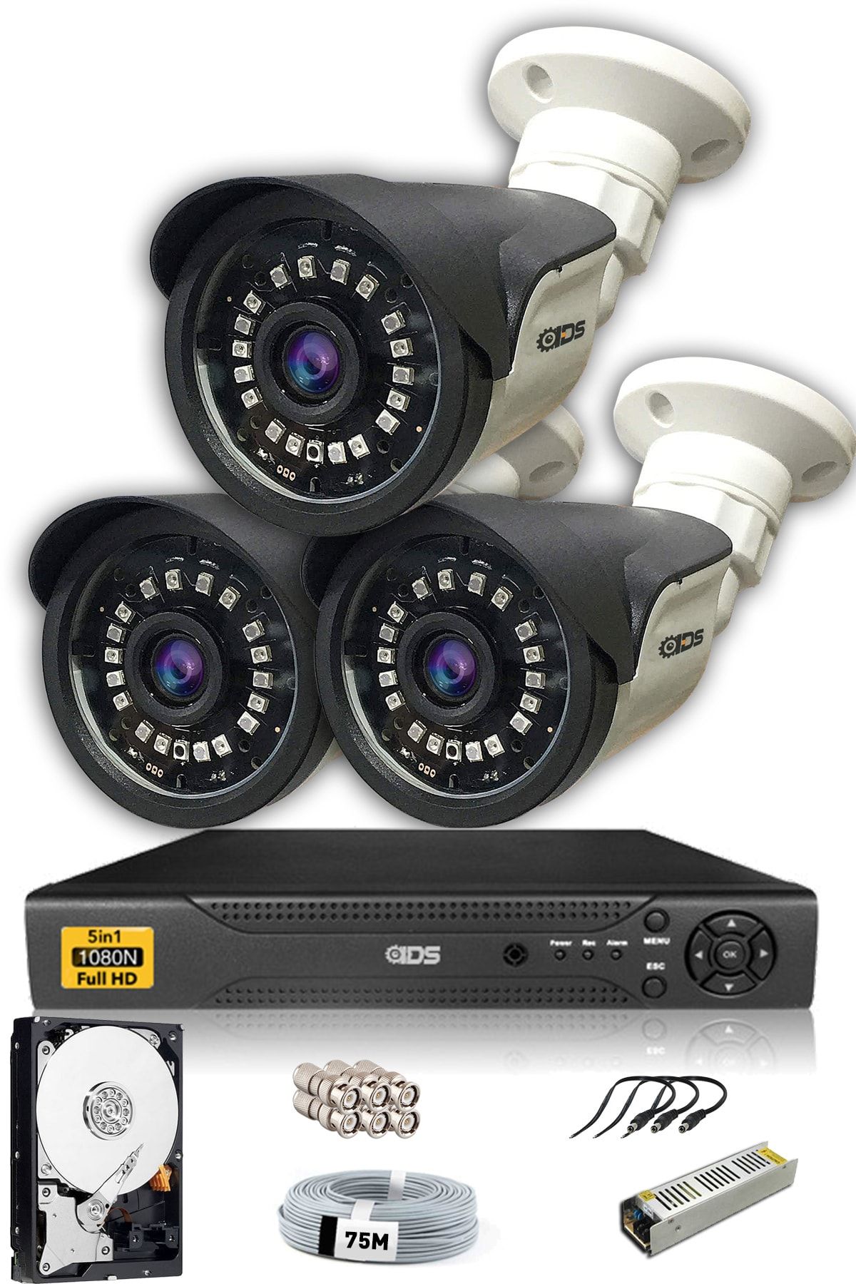 IDS - 3 Kameralı 5mp Sony Lensli 1080p Fullhd Güvenlik Kamerası Sistemi - Cepten Izle - 250dış
